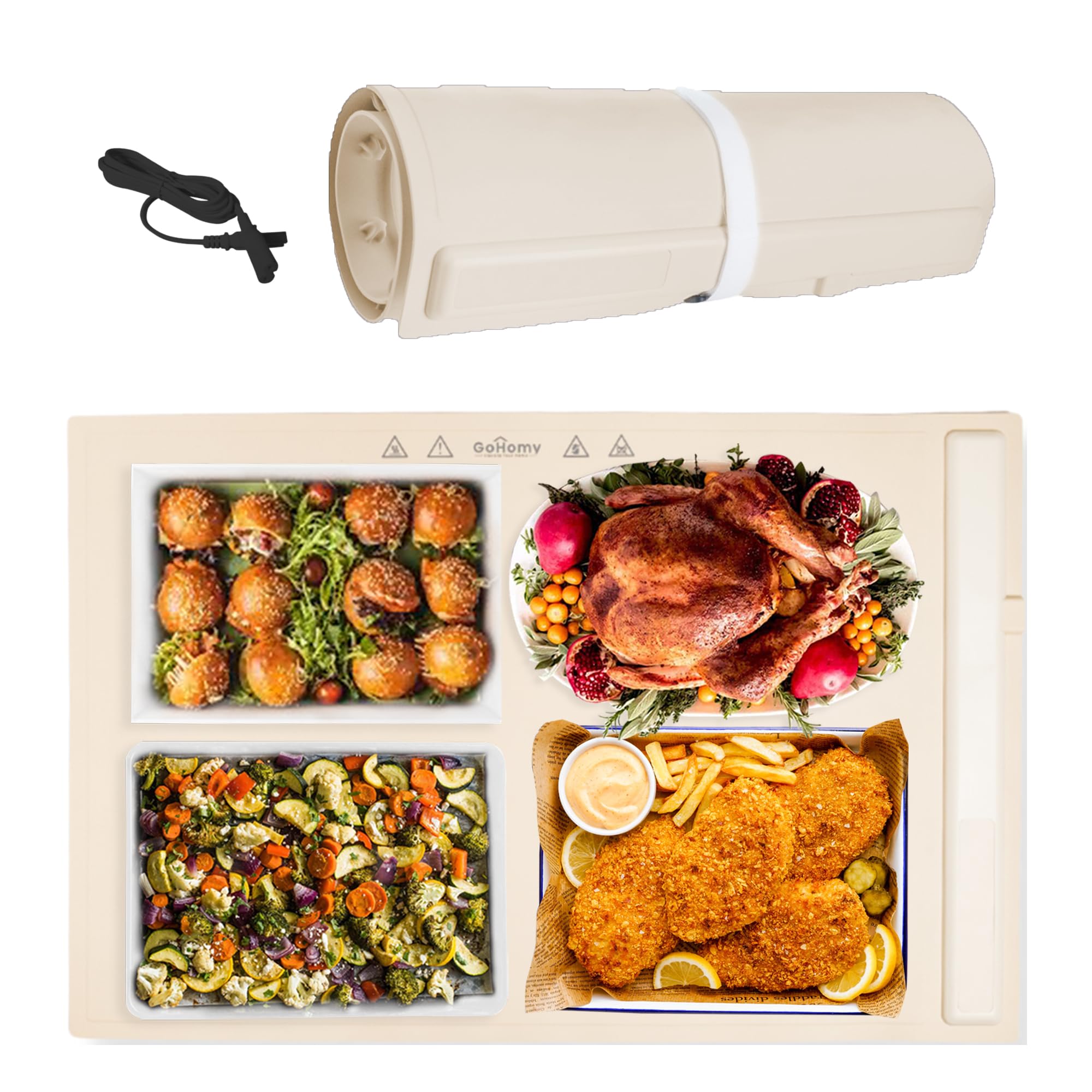 Electric Food Warming Tray with 3 Temperature Settings - Large Uniform Heating Surface, Foldable & Durable Hot Plate - 12-Hour Continuous Use for Parties, Buffets, and Family Gatherings - Perfect for Keeping Meals Warm at Home or Catering Events