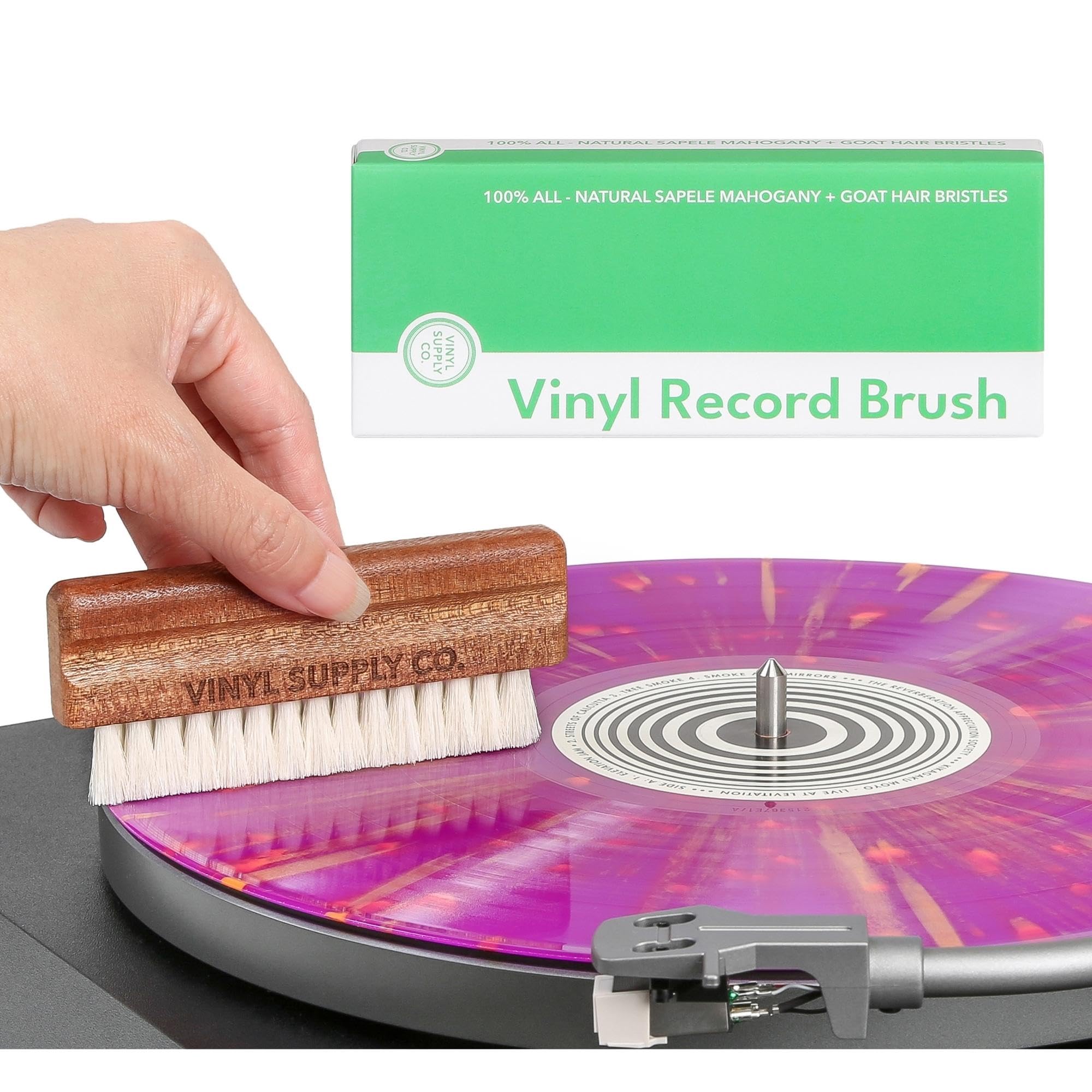 Natural Goat Hair Vinyl Record Brush - Wood Care Kit for Vinyl Cleaning