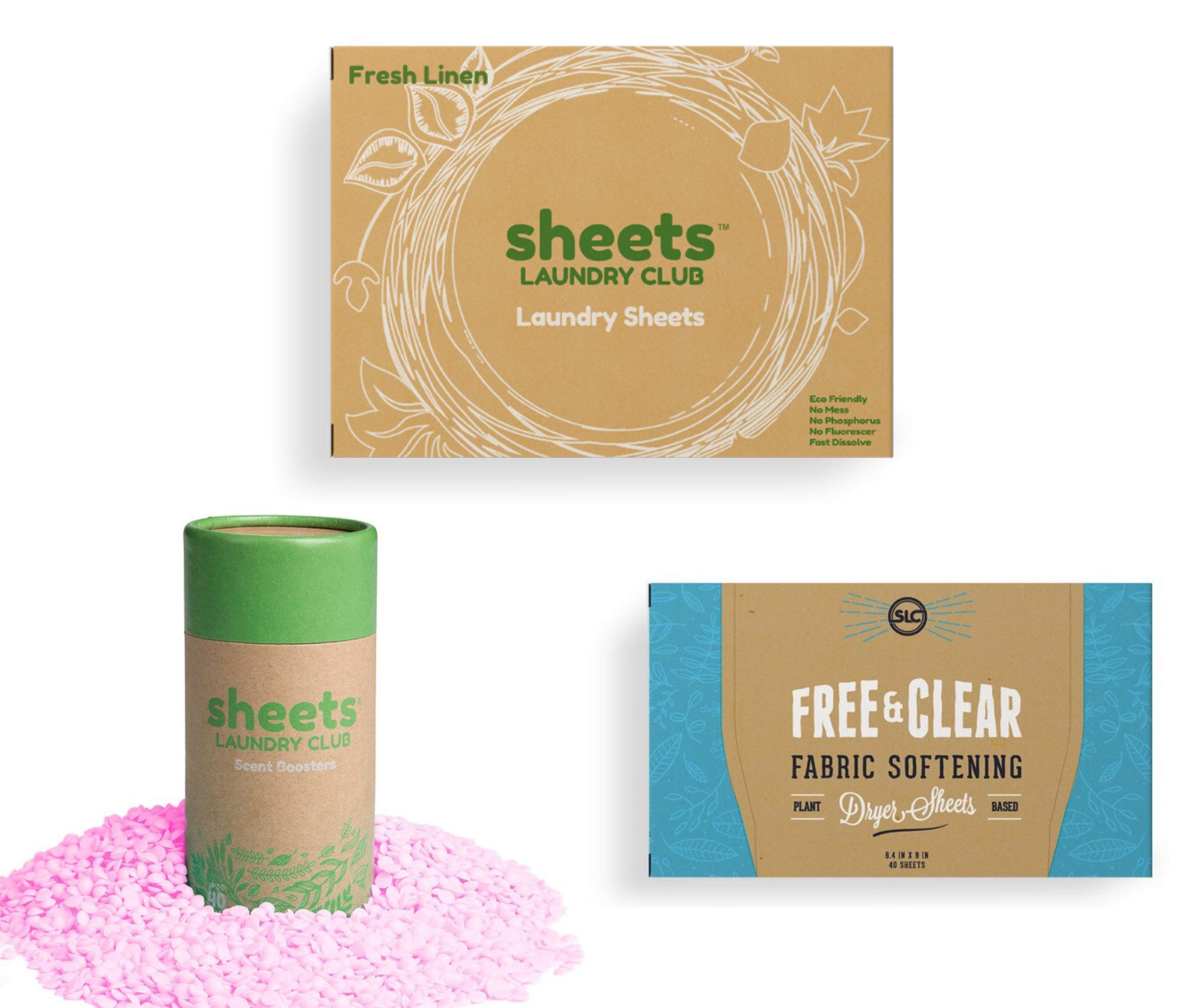 Sheets Laundry Club Bundle - 50 Pack Eco-Friendly Laundry Detergent Sheets (100 Loads), 40 Pack Hypoallergenic Dryer Sheets & 8 Oz. Uncharted Waters Scent Booster - Liquidless Laundry Solution for Travel, Apartments & Sensitive Skin