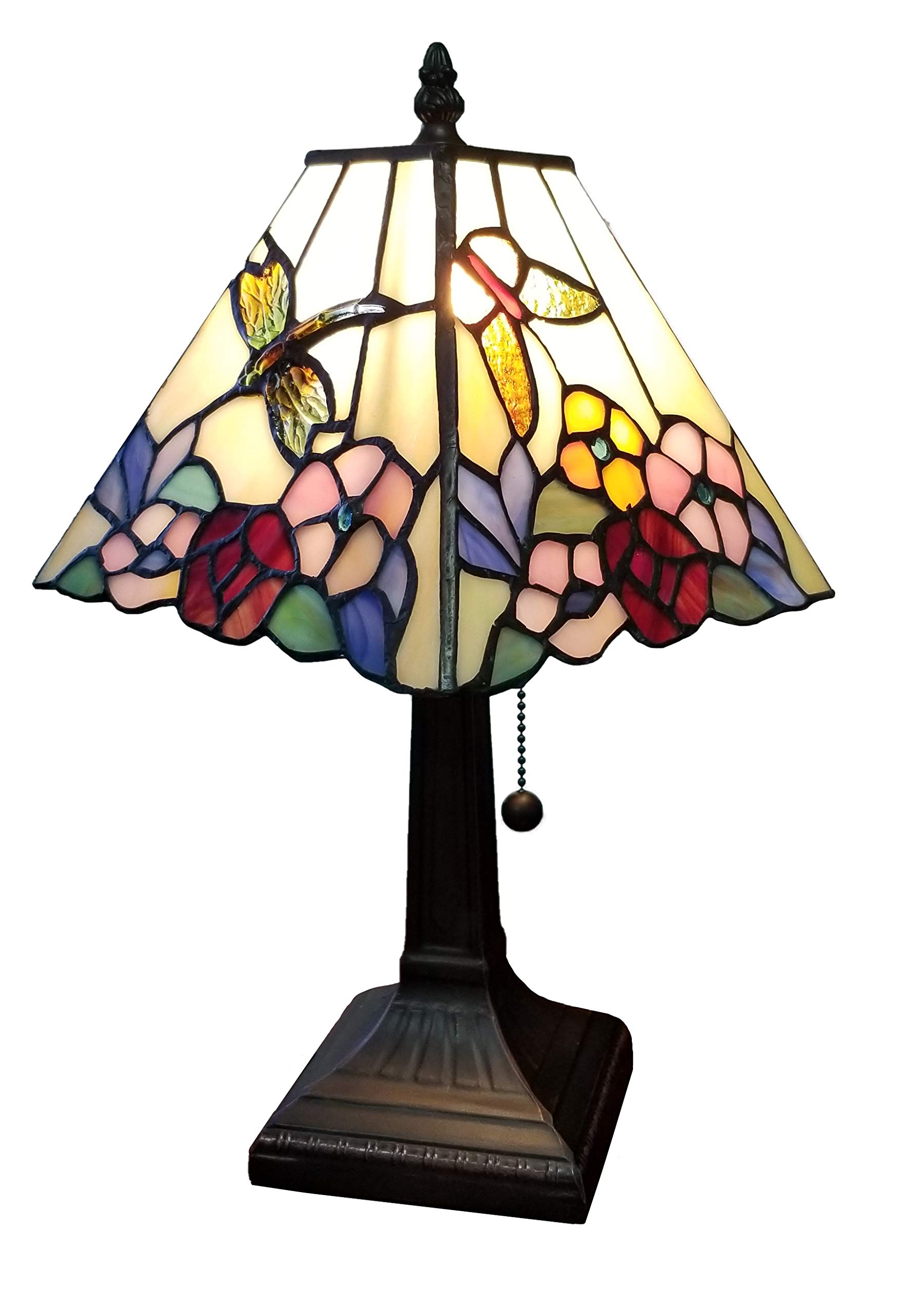 Amora Vintage Tiffany Table Lamp - Floral Mission Style Stained Glass Nightstand Light - 15