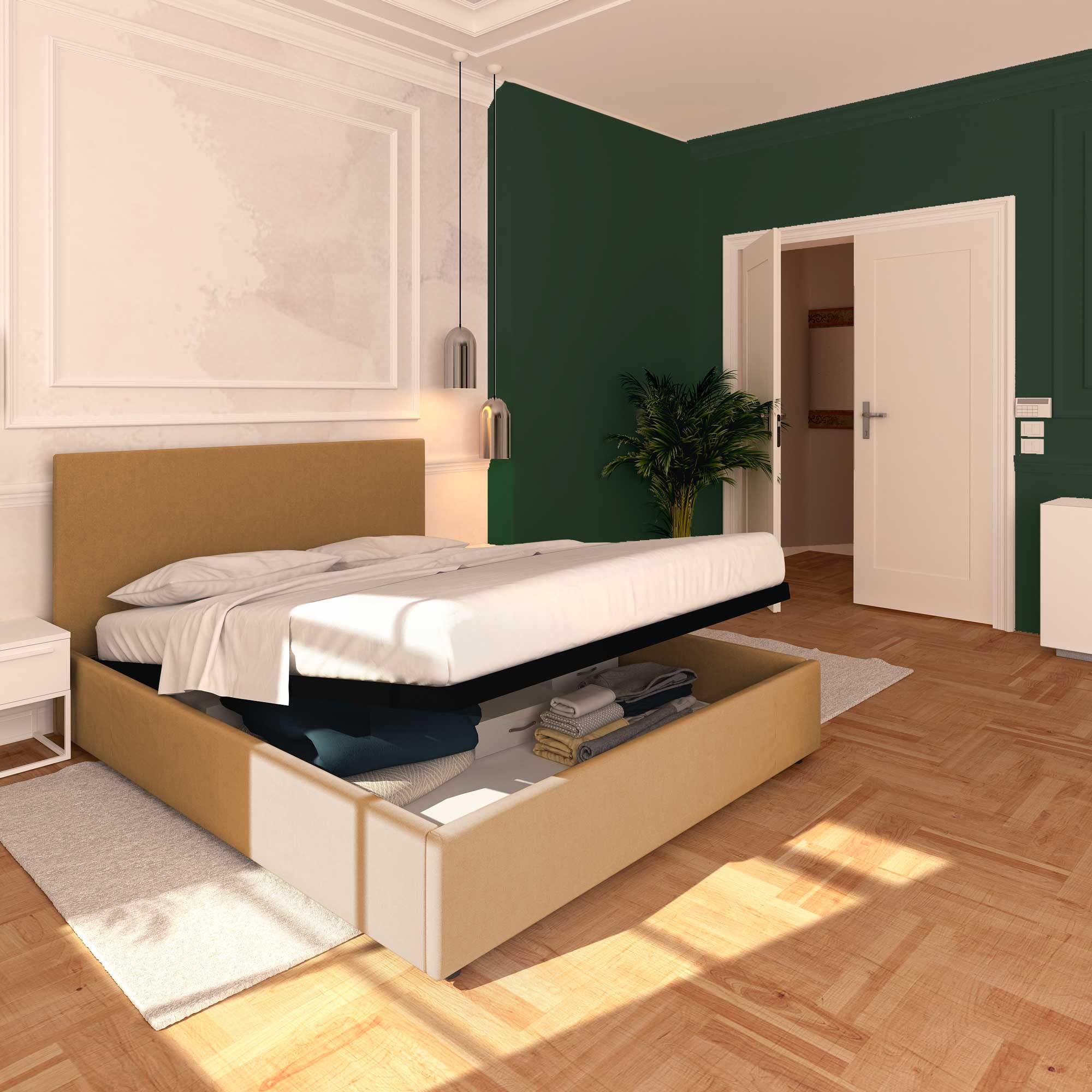 Baldiflex Rossano Queen Size Bed with Storage - Synthetic Leather Upholstery, Slatted Base for Mattress Support, 63