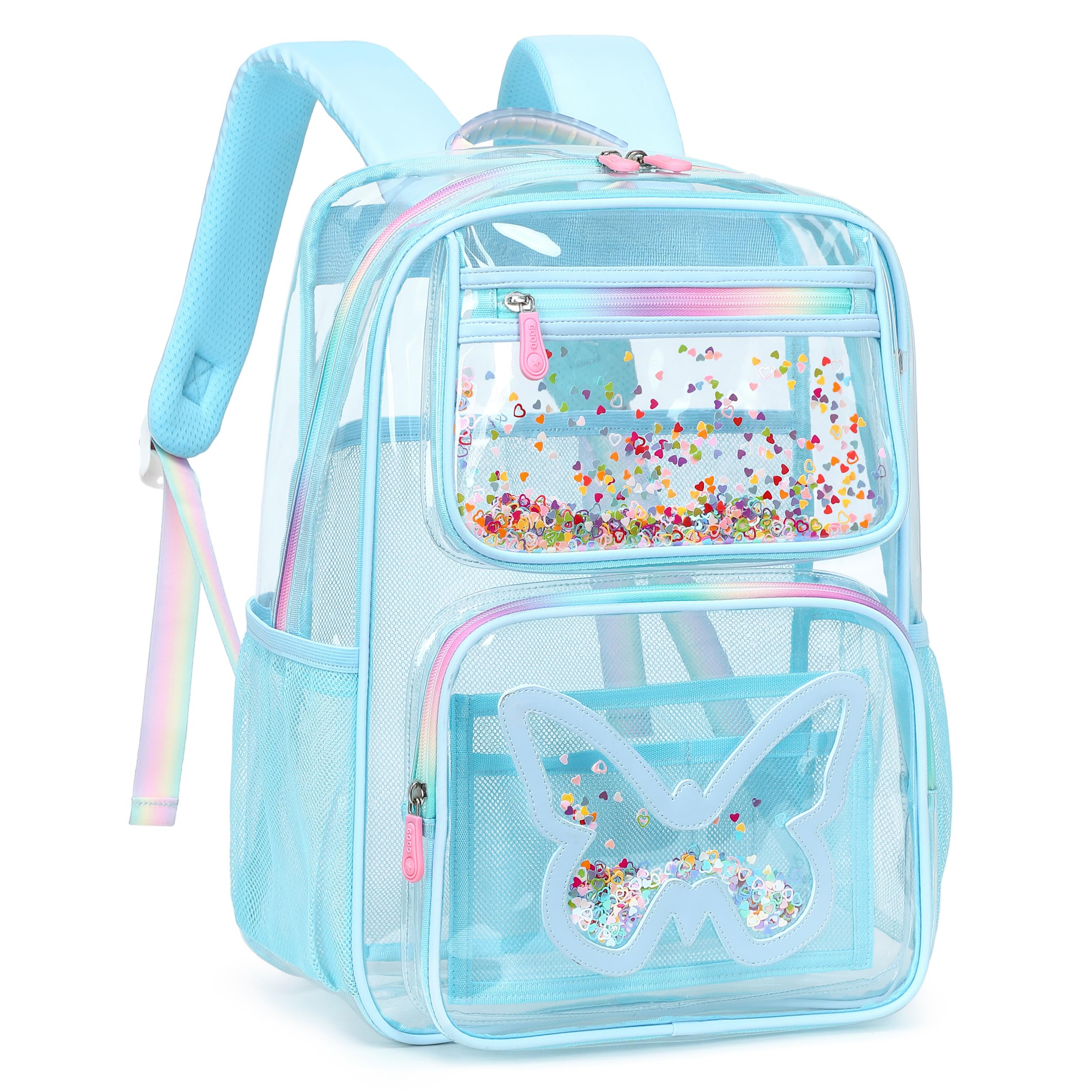 Clear Backpack for School & Travel - Large Heavy Duty See-Through Bookbag with Butterfly Design | Stadium Approved Transparent Backpack for Women, Teens & Students | Perfect for Work, Concerts & Daily Use (Blue)