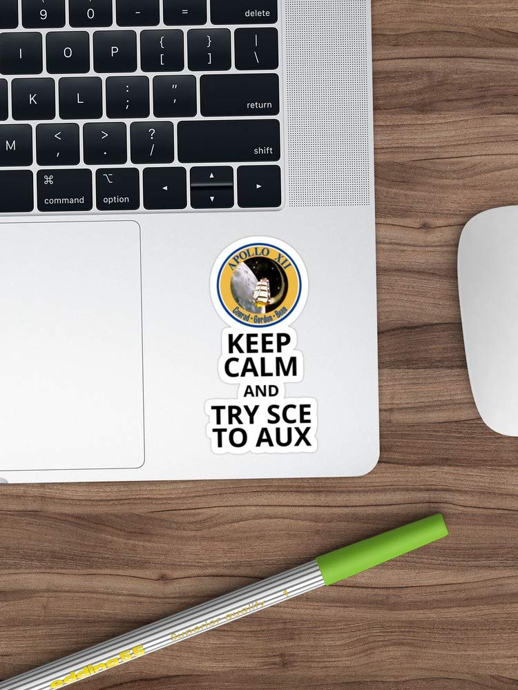 3 Pack Funny Apollo 12 Keep Calm Vinyl Stickers - Waterproof Decals for Laptop, Phone, Car, Guitar, Fridge - Perfect for Space Enthusiasts & Office Decor