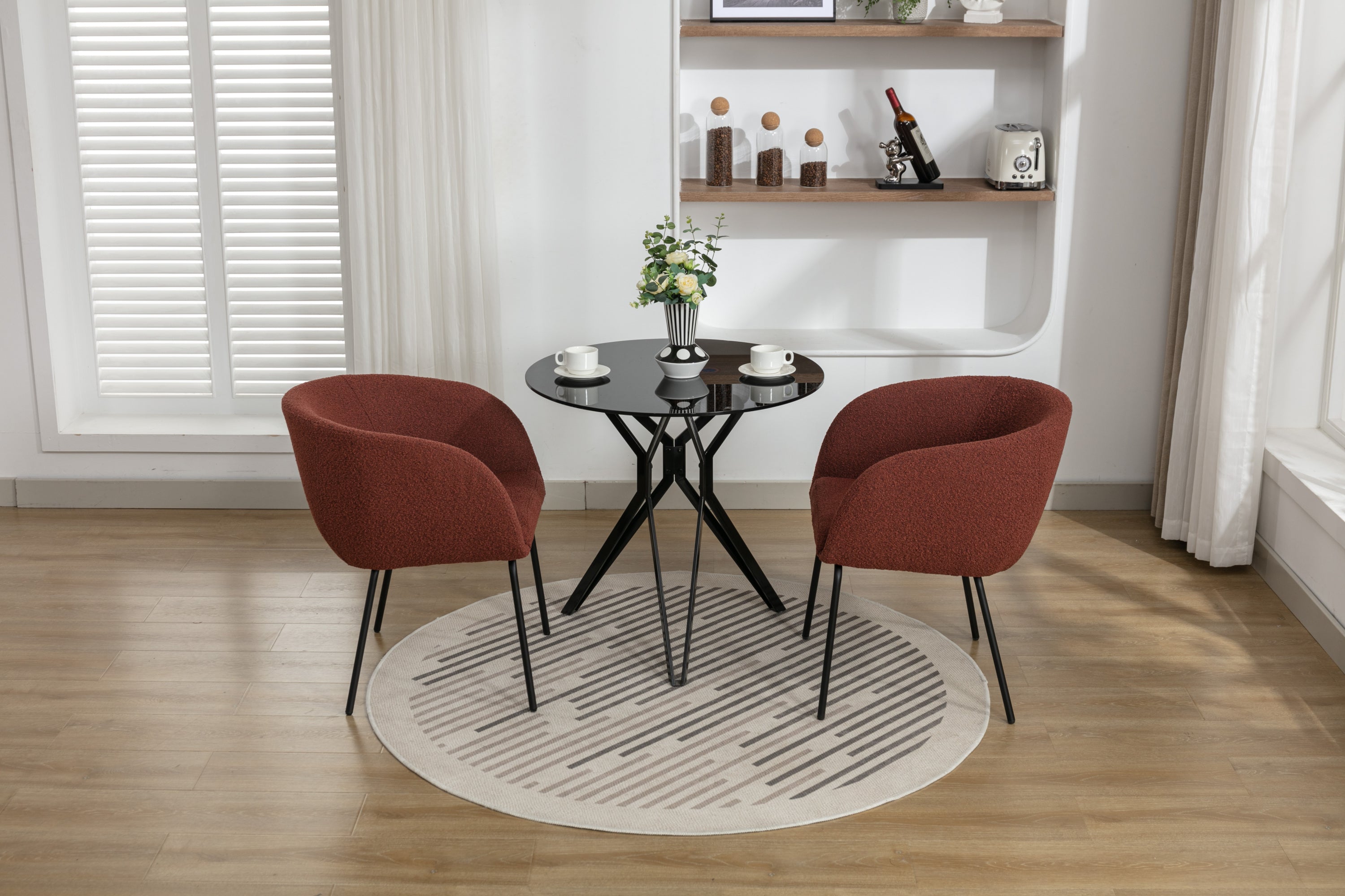 2 Pack Boucle Fabric Dining Chairs with Black Metal Legs - Wine Red | Modern Upholstered Side Chairs for Kitchen, Dining Room, or Office | Comfortable & Stylish Seating Solution