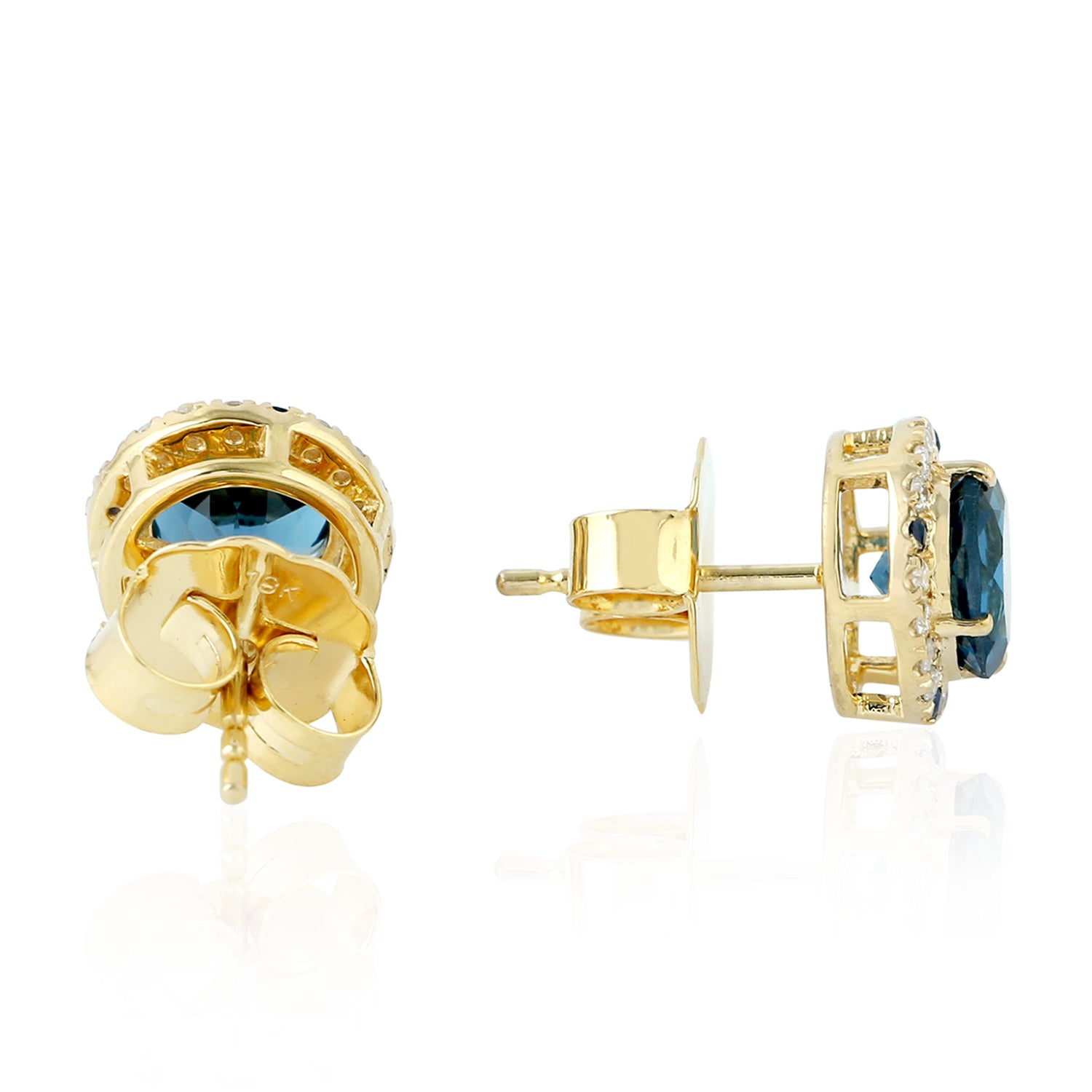 London Topaz & Blue Sapphire Diamond Stud Earrings in 14K Gold - Elegant Pave Setting for Women, Perfect for Weddings, Parties & Special Occasions