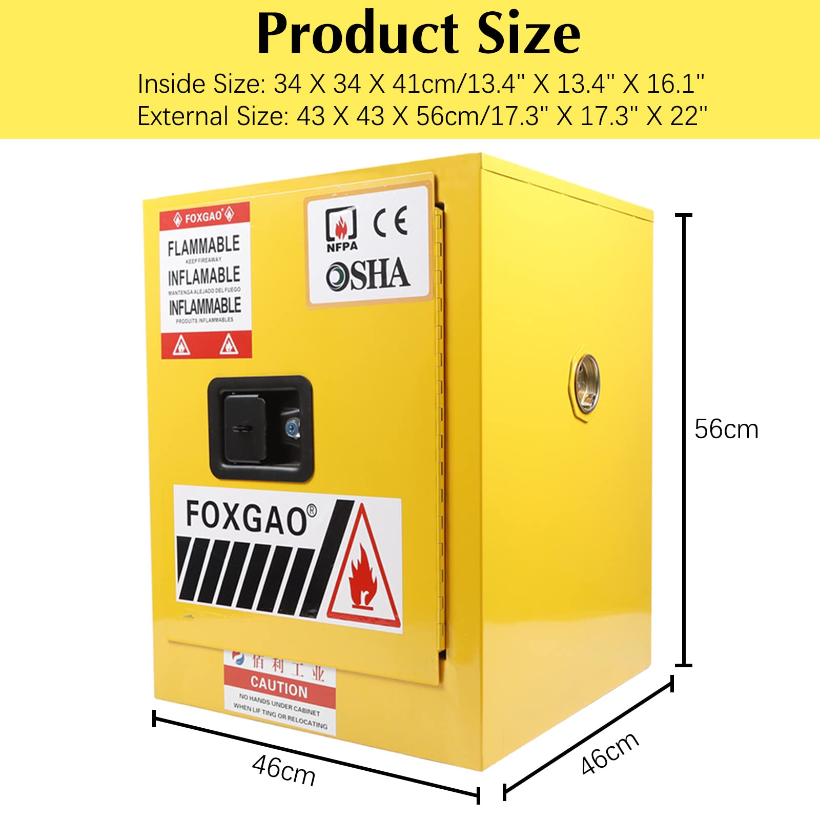 12 Gallon Flammable Safety Storage Cabinet - Fireproof & Leakproof Galvanized Steel Cabinet with 2 Keys (17