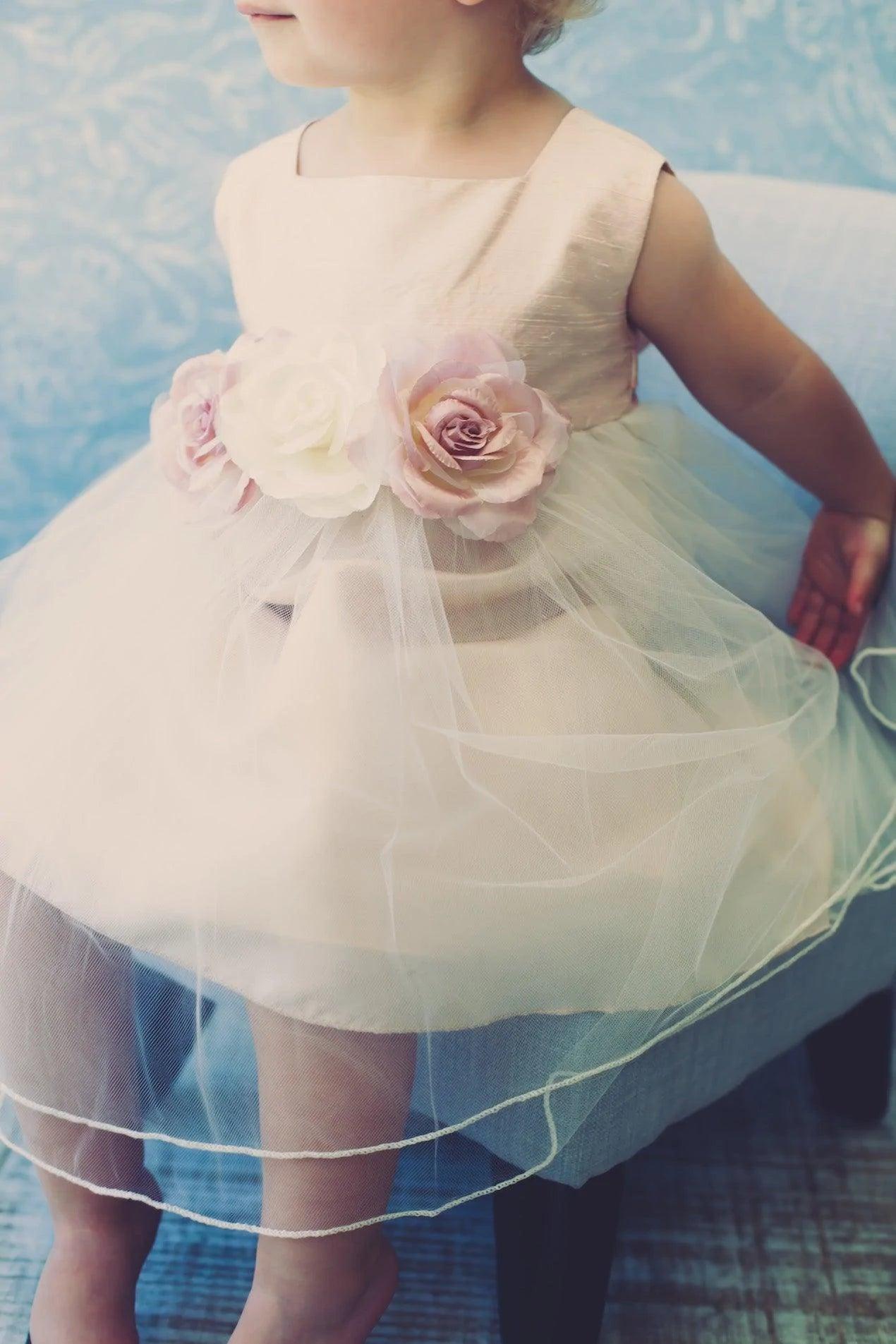 Vintage Rose Floral Baby Girl Dress - KD428 | Elegant Party & Photo Shoot Outfit for Toddlers & Infants