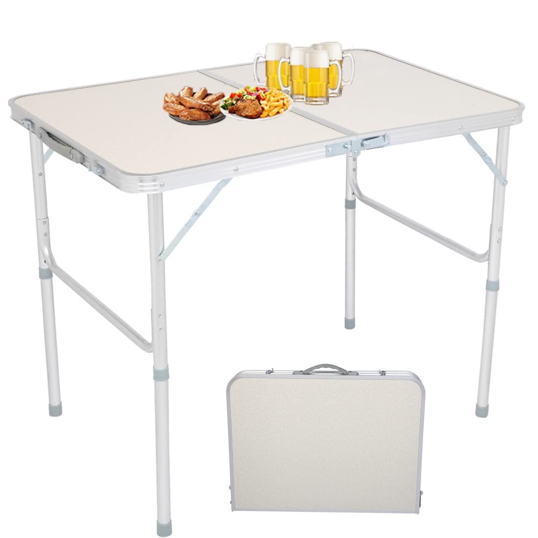 3FT Lightweight Aluminum Folding Camping Table - Portable Outdoor Picnic Table with Carrying Handle for Backpacking, Beach, Tailgating & RV Trips