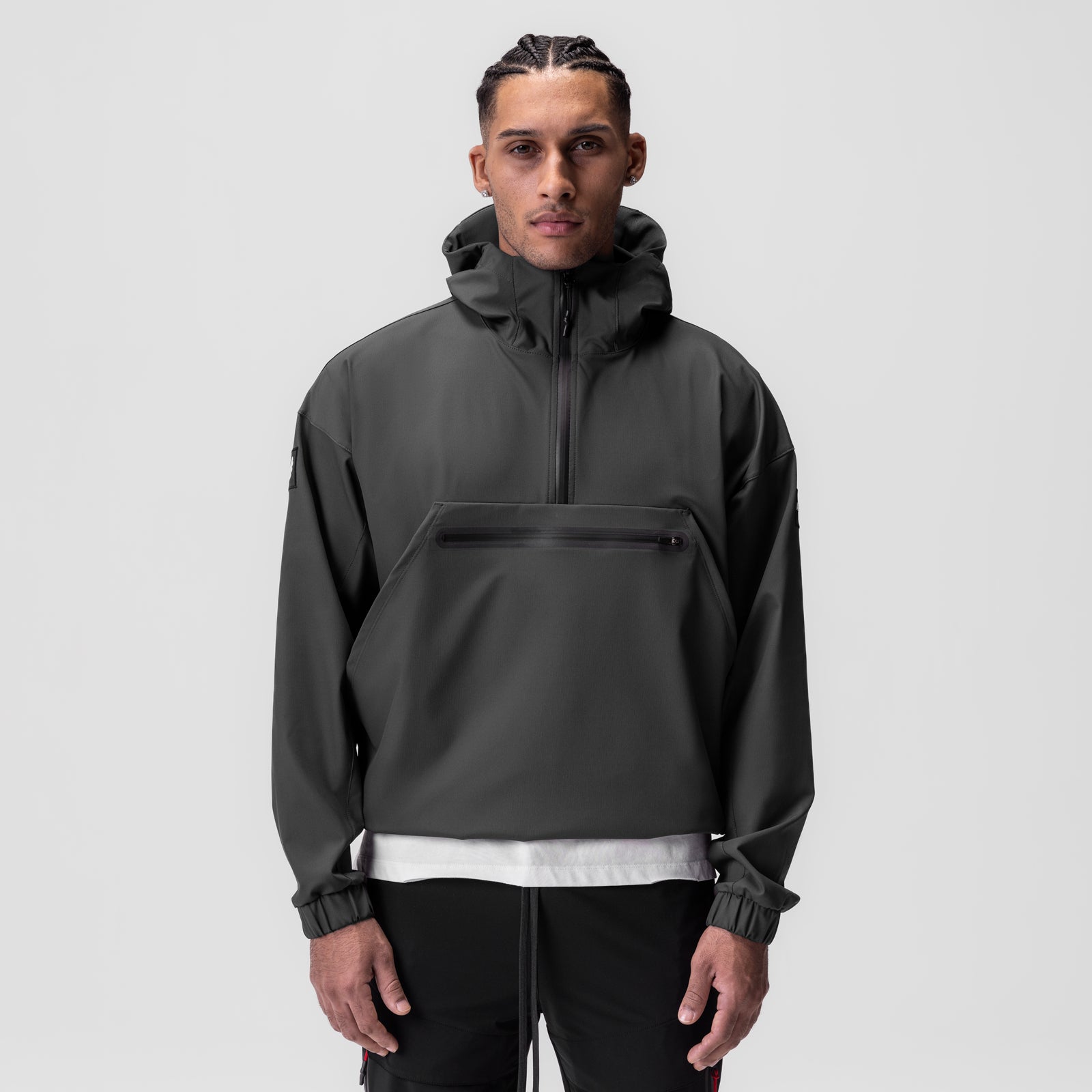 Weather-Ready Anorak Jacket for Men & Women - Waterproof Windproof Hooded Jacket with Space Grey Patch - Perfect for Hiking, Camping & Outdoor Adventures