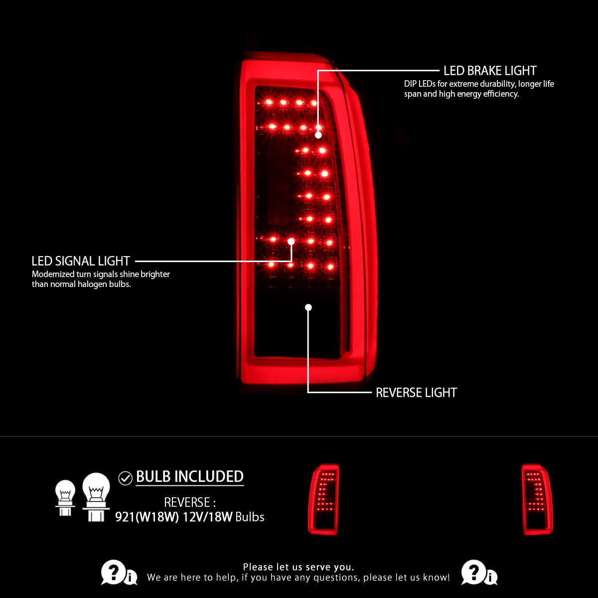AUTOZENSATION LED Tail Lights Compatible with Chevy Tahoe Suburban 2015-2020 Models - Left & Right Pair Assembly (Jet Black Housing, Red LED Bar) - Perfect for Night Driving & Custom Car Upgrades