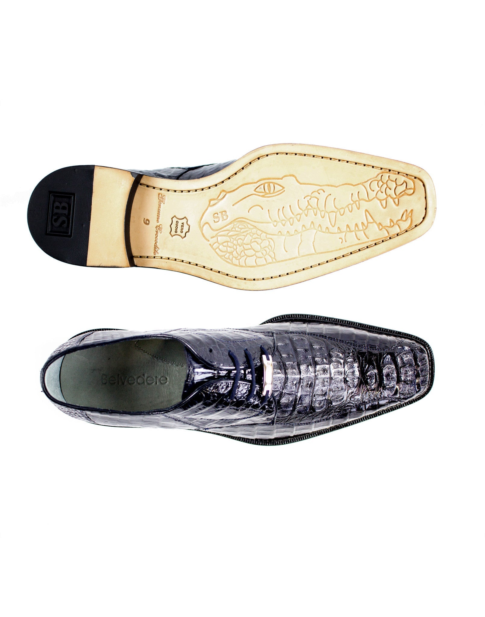 Belvedere Chapo Genuine Hornback Caiman Dress Shoes in Navy - 1465 | Premium Men's Formal Footwear for Business, Weddings & Special Occasions