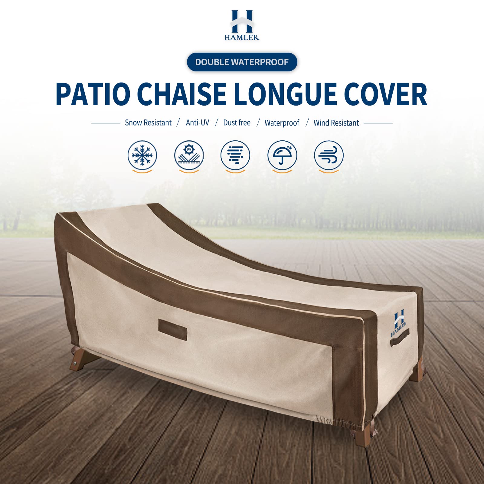 Heavy Duty Waterproof Outdoor Lounge Chair Cover 2 Pack - Fits 70x32x30 Inch - Brown & Beige Chaise Lounge Covers for Patio Furniture - Perfect for Sun, Rain & Snow Protection