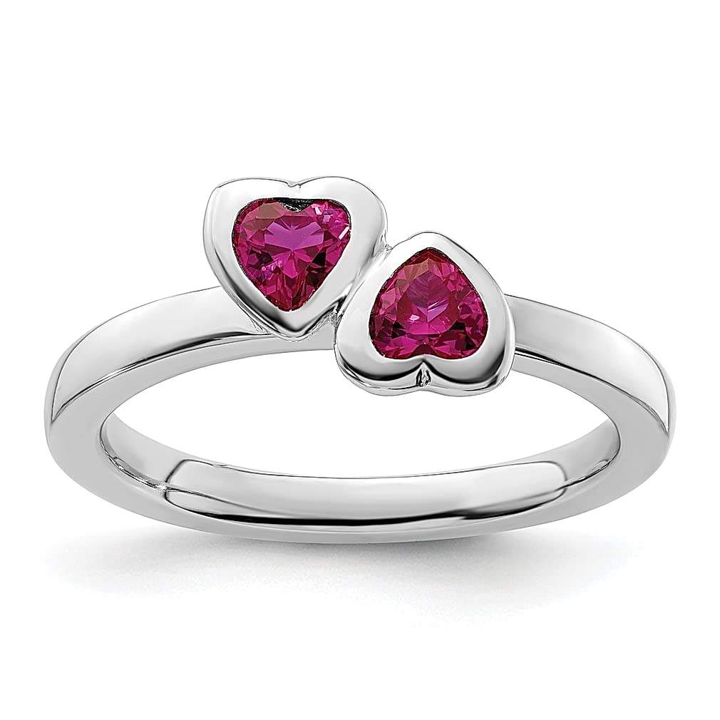 925 Sterling Silver Red Ruby Double Heart Band Ring - July Birthstone, Love Stone, Stackable Fine Jewelry for Women | Perfect Gift for Her, Anniversary, Valentine's Day & Special Occasions