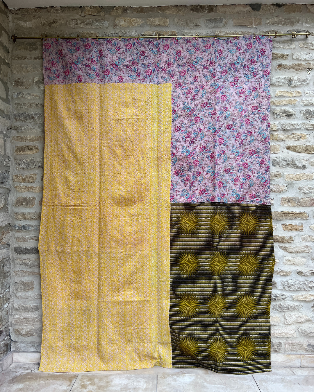 Midweight Kantha Quilt No. 750 - Handmade Cotton Bedspread, Lightweight Blanket for All Seasons | Perfect for Bedroom, Sofa, Travel & Cozy Home Decor