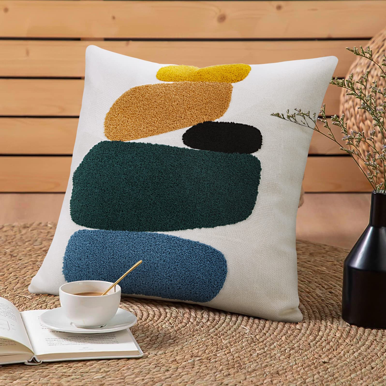 JASEN Boho Throw Pillow Covers 18x18 - Modern Soft Neutral Decorative Square Pillow Cases with Bohemian Abstract Geometric Patterns - Perfect for Sofa, Bedroom & Living Room Decor