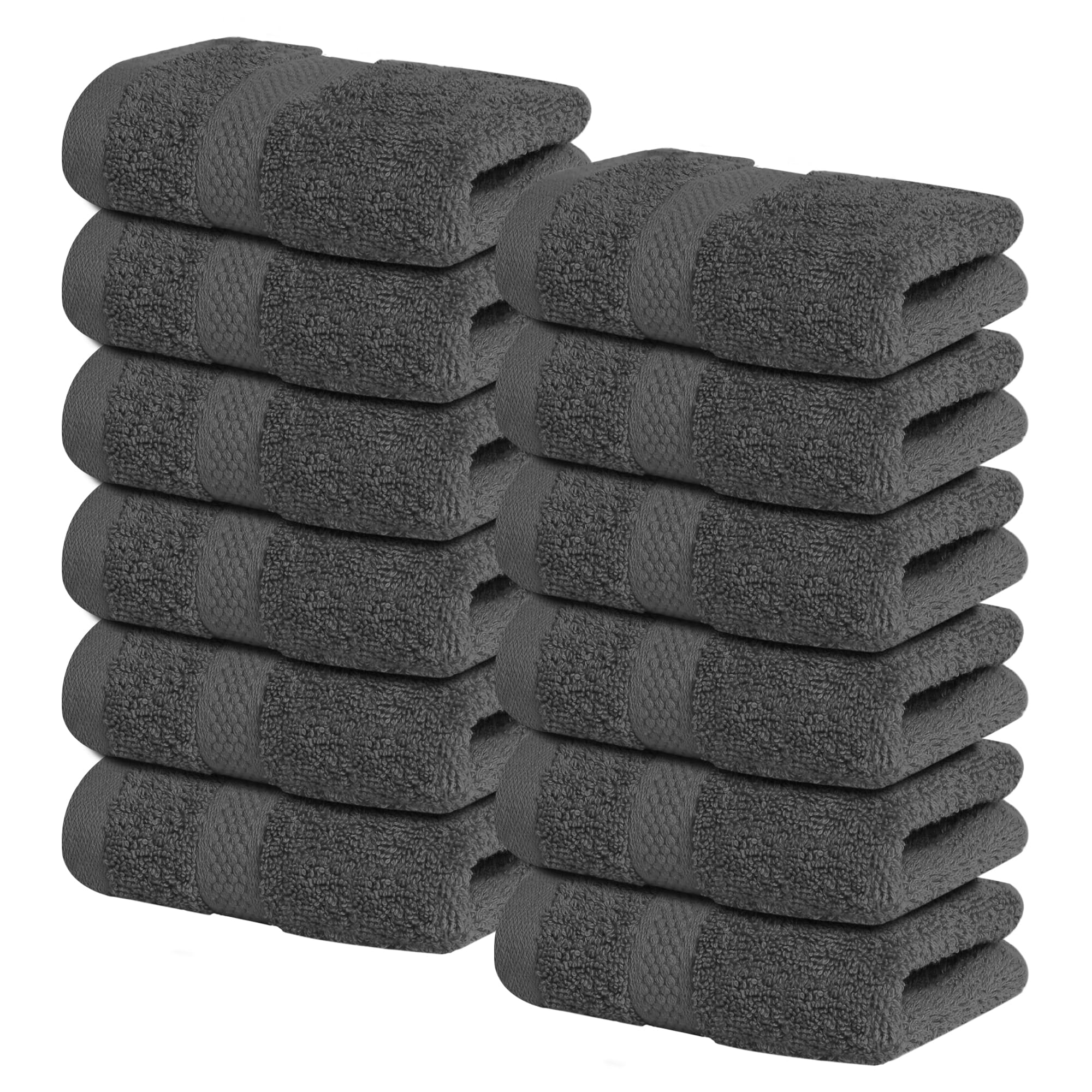 Premium 100% Cotton Luxury Washcloths for Bath & Spa - Ultra Soft & Absorbent Face Towels [13x13 Inches, Pack of 12] - Perfect for Shower, Gym, Facial Care & Home Spa Relaxation (Shadow Grey)