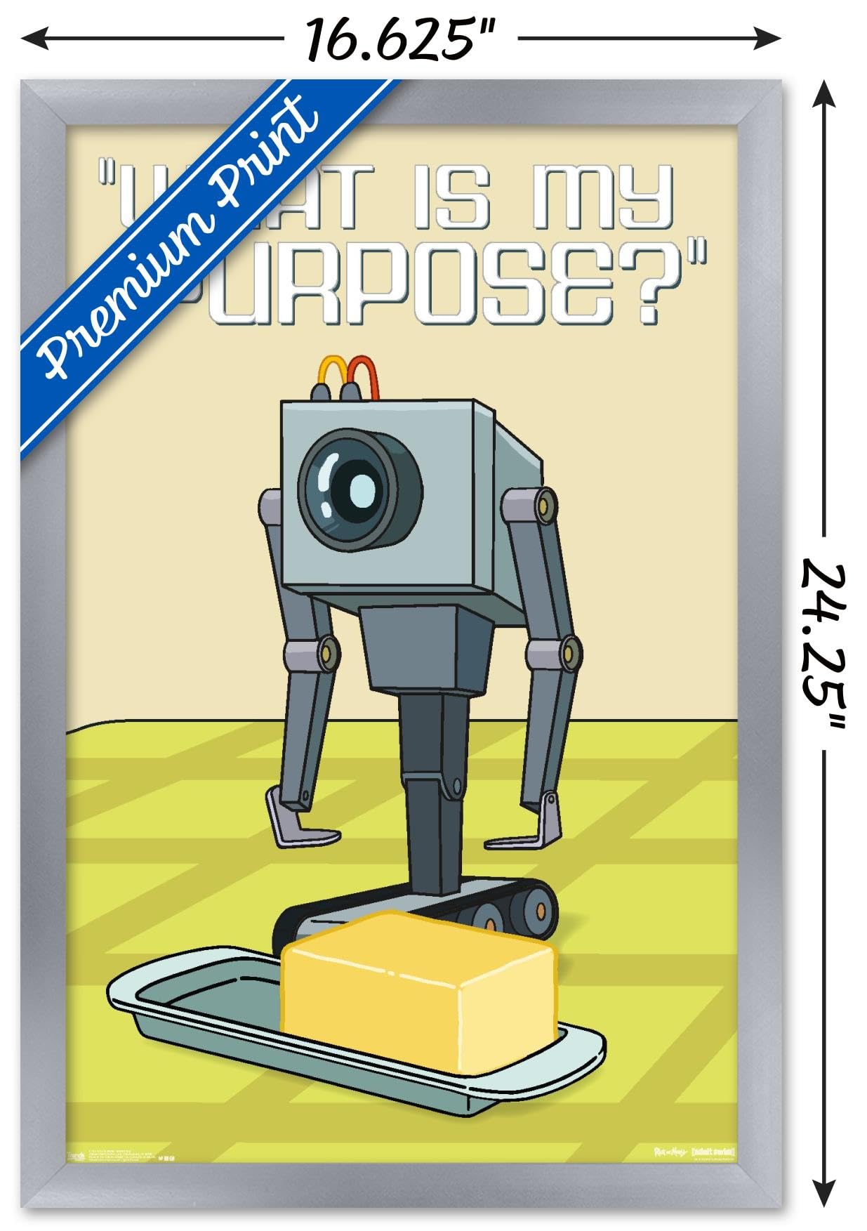 Trends International Rick and Morty Butter Bot Wall Poster - 14.725 x 22.375 Inches Silver Framed Art Print - Perfect for Bedroom, Game Room, and Office Decor