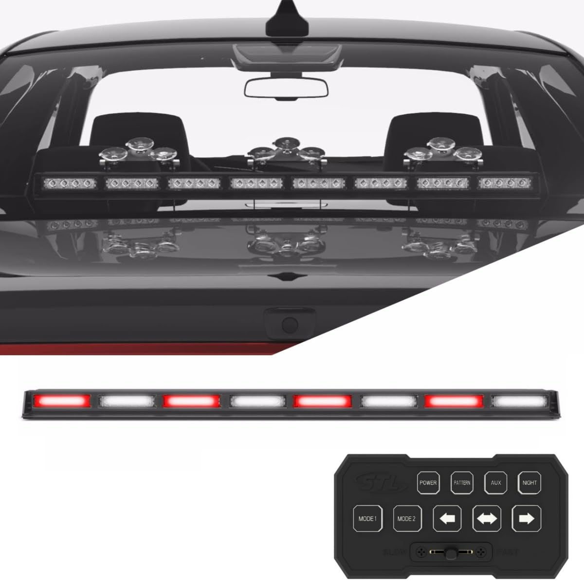 SpeedTech Lights Striker TIR 8 Head LED Traffic Advisor Light Bar - Emergency Vehicle Warning Strobe Light for Police Cars, Ambulance, Fire Trucks & Construction Vehicles - High Visibility Safety Beacon for Roadside Emergencies & Traffic Control