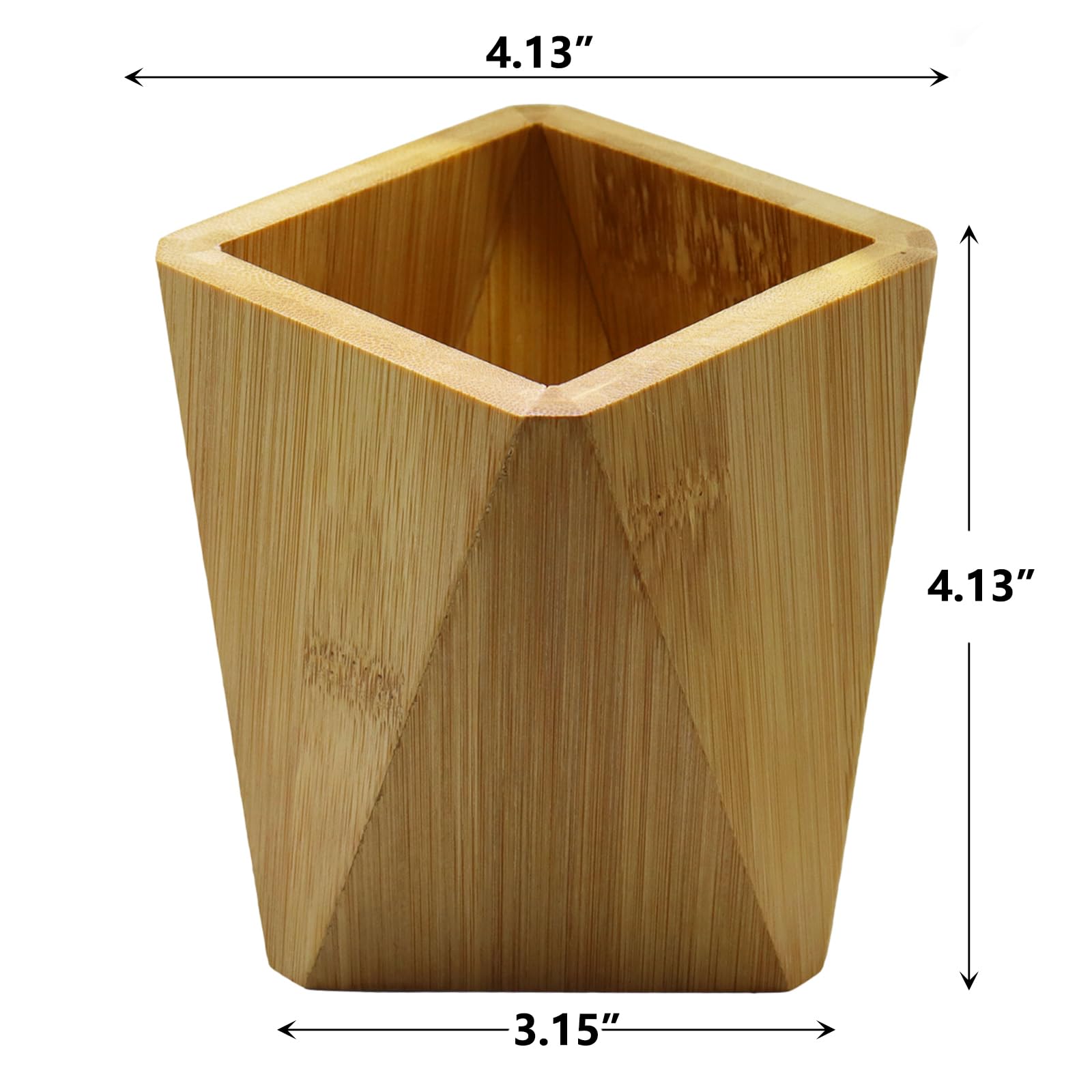 Bamboo Pen Holder & Pencil Organizer - Geometric Design Desk Storage Cup for Pens, Markers, Gel Pens - Perfect for Home Office, School & Students (Ideal for Desk Organization & Stationery Storage)
