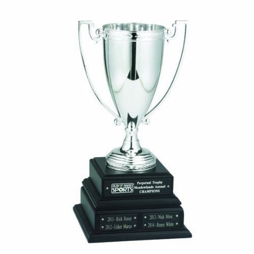 Perpetual Silver Cup Trophy on Black Base with 16 Engraved Name Plates - Premium Awards & Gifts for Corporate Events, Sports Competitions & Academic Achievements
