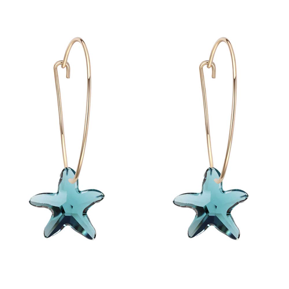 Rose Gold Plated Dainty Starfish Crystal Hoop Earrings with Swarovski Elements, Elegant Fashion Jewelry Gift for Women, Perfect for Beach Weddings and Summer Parties