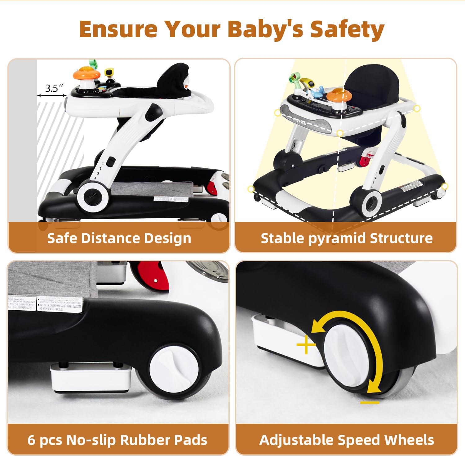 5-in-1 Adjustable Height Baby Walker with Music, Lights & Removable Toys - Activity Center & Bouncer for Boys & Girls 6-18 Months - Perfect for Learning to Walk & Playtime Fun