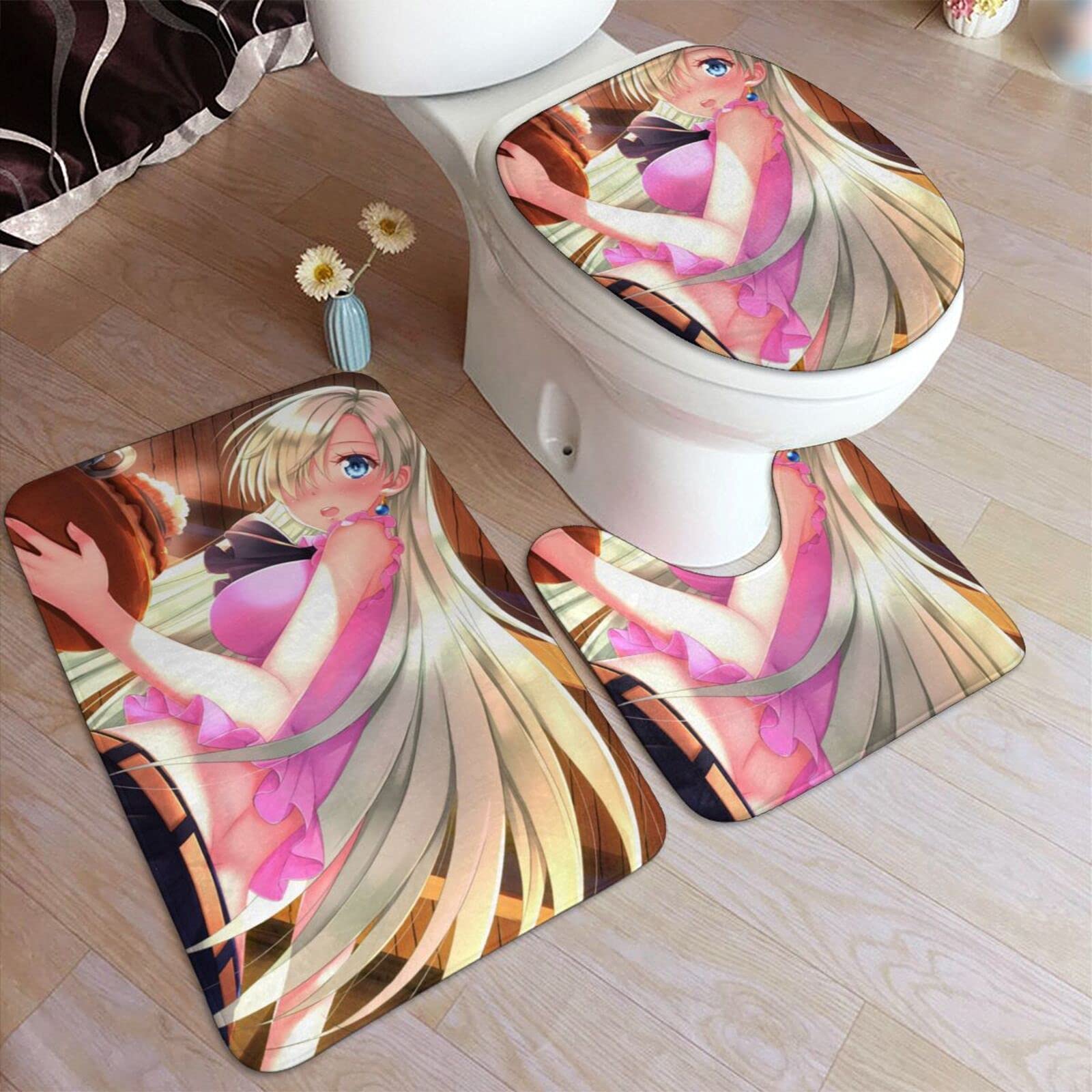 The Seven Deadly Sins 3-Piece Bathroom Rug Set - Non-Slip Bath Mat, Toilet Lid Cover (19.5x31.5 Inch) - Perfect for Anime Fans' Bathroom Decor & Themed Home Accessories