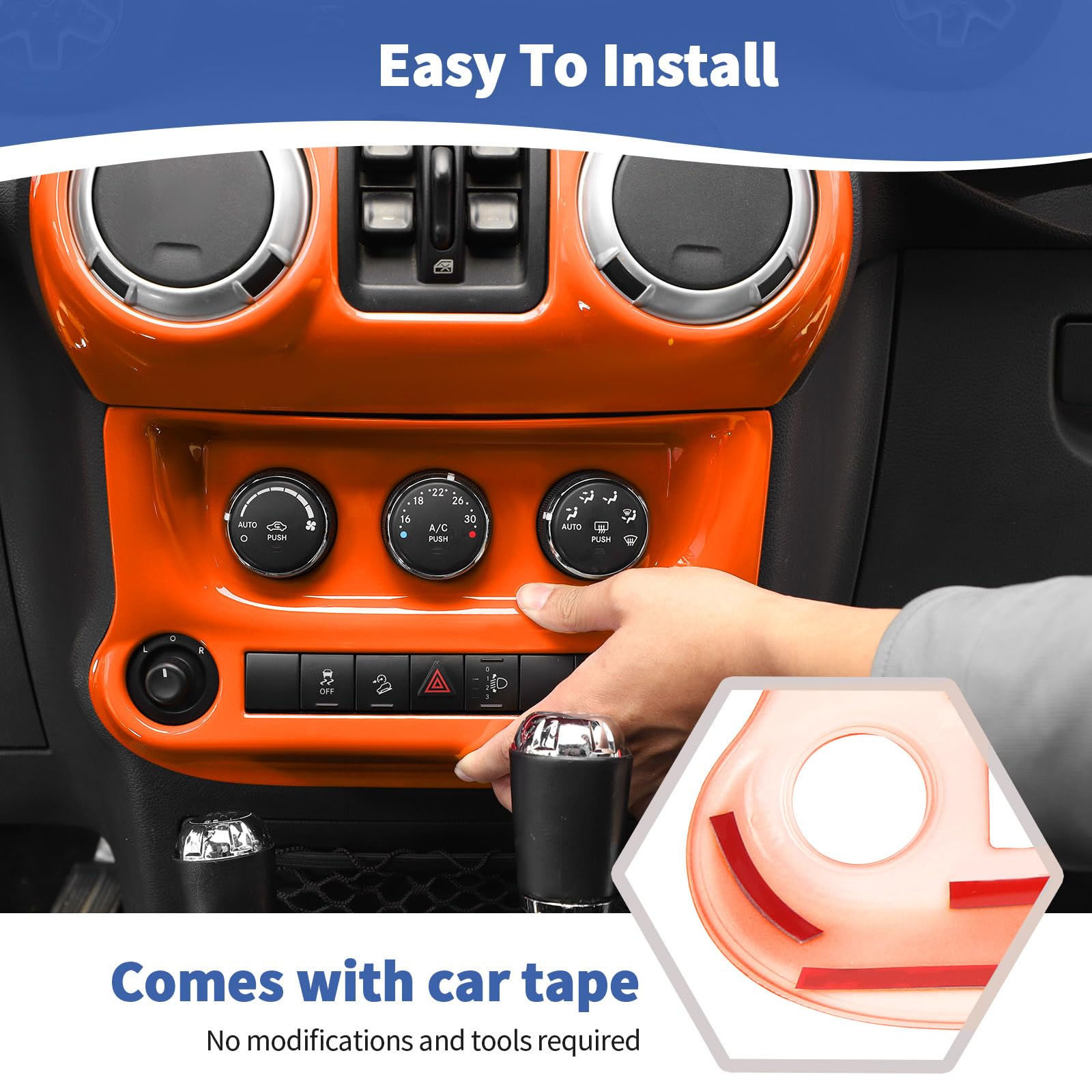 Jeep Wrangler JK JKU 2011-2017 Orange AC Control Panel Cover Trim - RT-TCZ Center Console Accessories (2pcs) - Upgrade Interior for Off-Road & Daily Driving