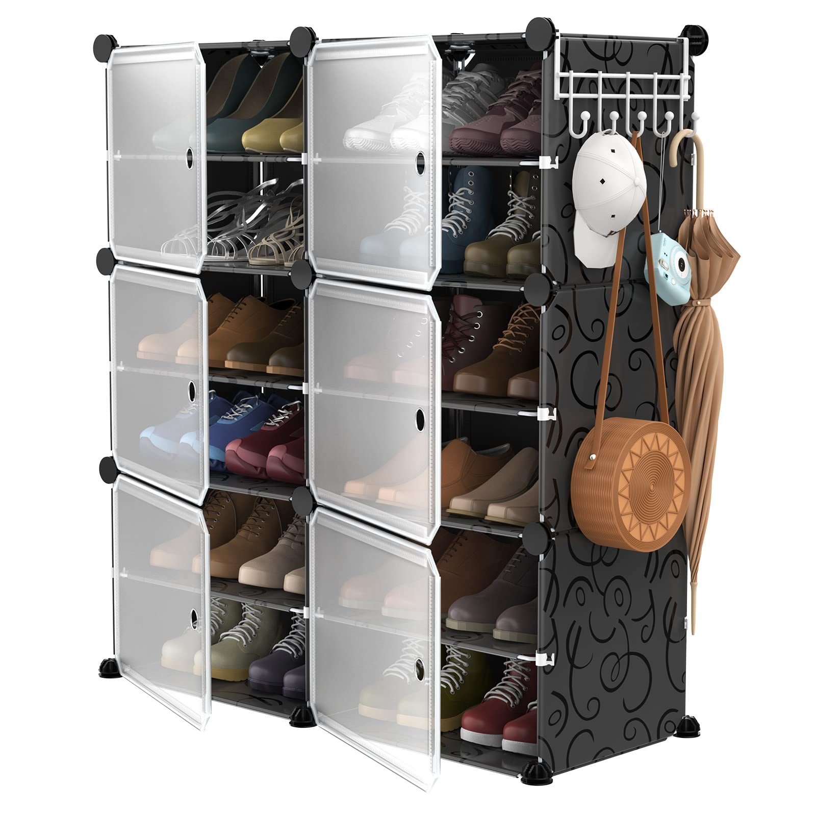 VTRIN 24 Pair Shoe Rack Organizer with Doors - DIY Shoe Storage Cabinet for Boots, Sneakers & Slippers - Space Saving Closet Organizer for Entryway, Bedroom & Mudroom Organization