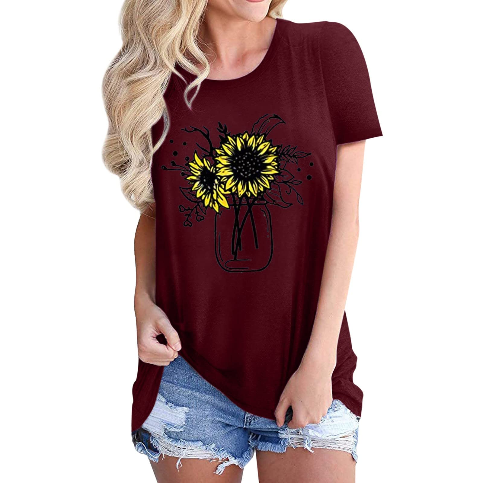 Trendy Women's White T-Shirts with Cute Sunflower & Flower Bouquet Graphic - Perfect for Summer Outfits & Casual Wear