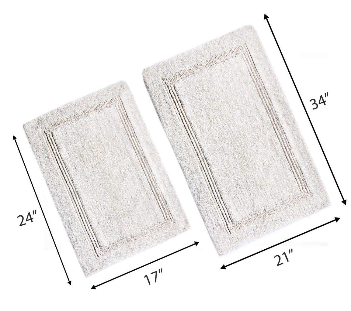 Luxury Reversible Cotton Bath Rug - Super Soft & Machine Washable - Water Absorbent Floor Mat for Bathroom, Shower, Spa, Vanity, Kitchen & Bedroom - Woven St. Design (Ivory Lewis, 17