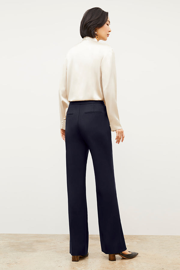 Horton Flare Trouser - Washable Wool Twill Pants for Women, Dark Navy - Perfect for Office Wear & Casual Outfits