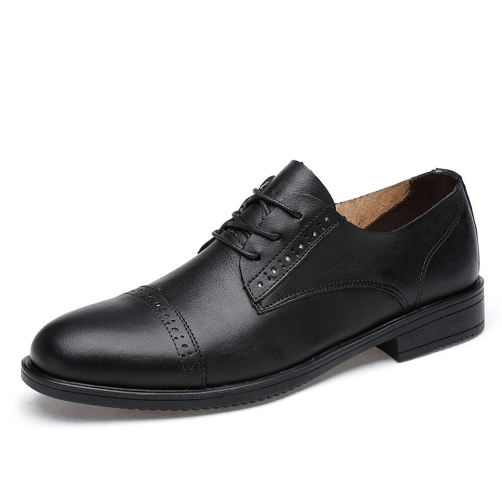 **Men's Genuine Leather Oxford Dress Shoes - Lace Up Cap Toe Derby Shoes for Business & Formal Wear - Cowhide Low Top Block Heel Non-Slip Sole - Perfect for Office, Prom, Weddings & Special Occasions**