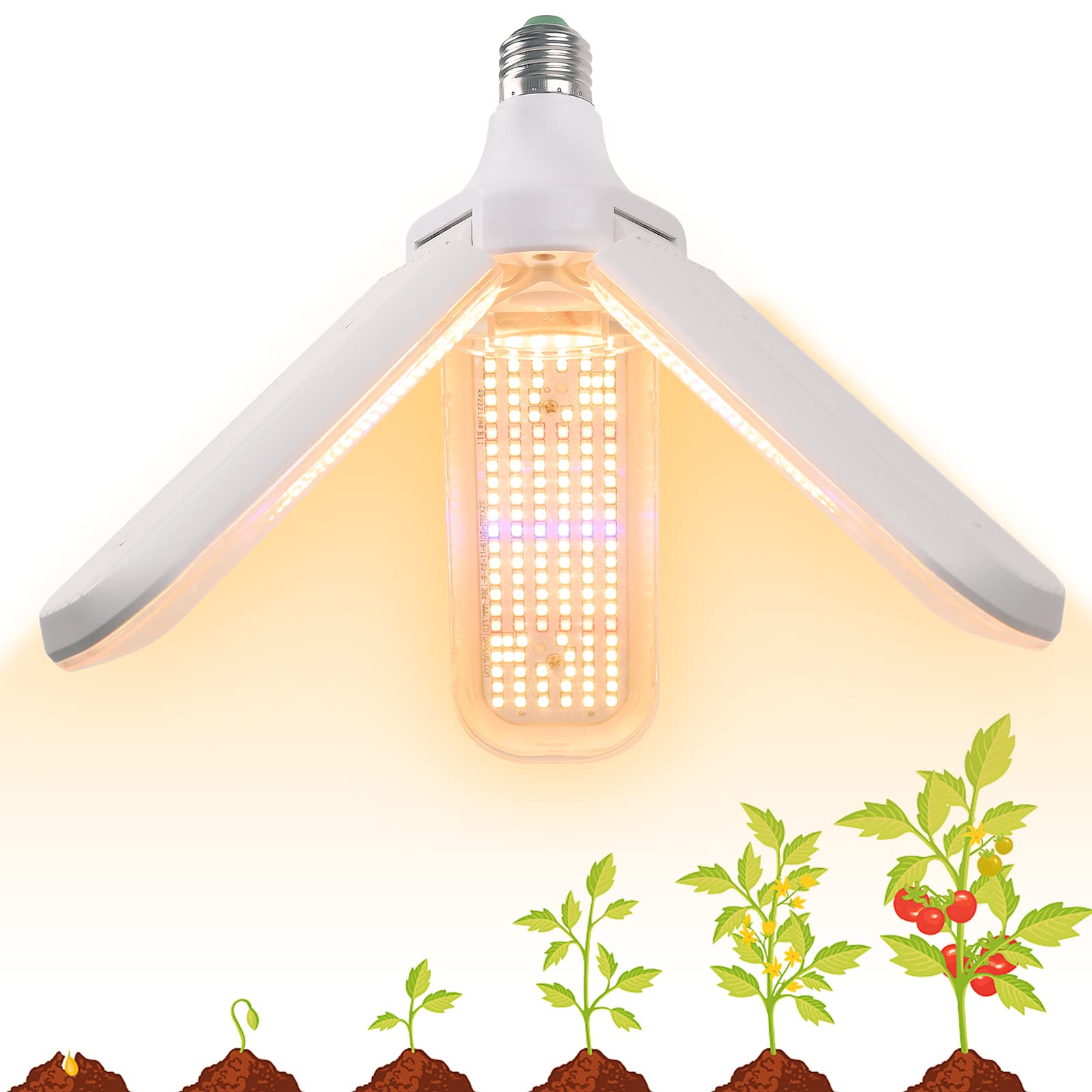 150W LED Grow Light Bulb - 414 LED Full Spectrum Plant Light with E26/E27 Base, IP54 Waterproof & Foldable 3-Leaf Design for Hydroponics, Greenhouse, Indoor Gardening - Perfect for Seedlings, Flowers, and Houseplants
