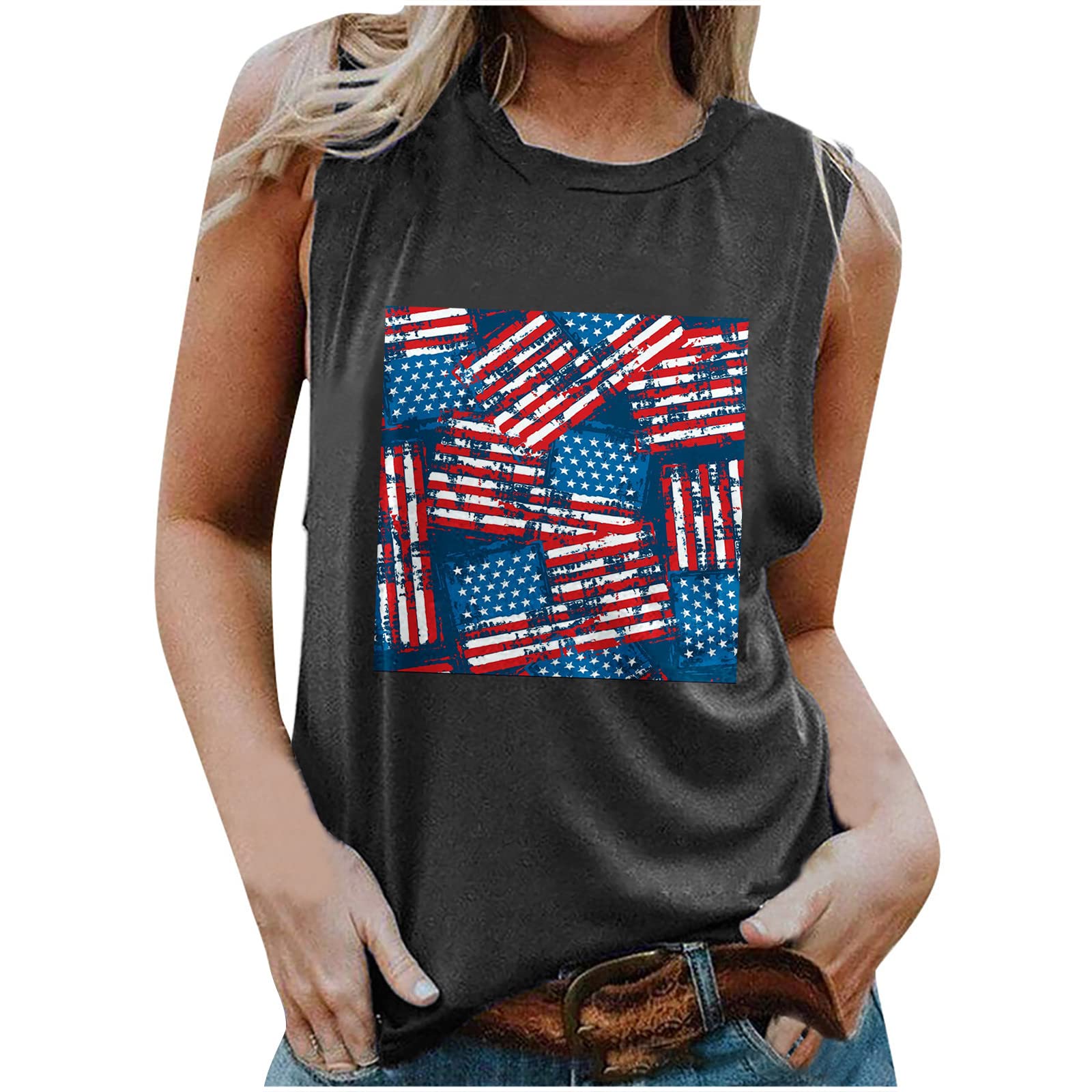 American Flag Tank Tops for Women & Teen Girls | USA Stars & Stripes Printed Sleeveless Shirts | Summer Casual Wear, Beach Outfits, 4th of July Celebrations