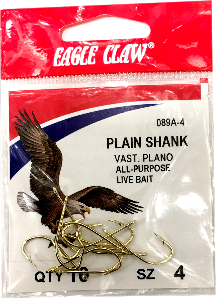 Eagle Claw 89A Plain Shank Gold Fishing Hook - Premium Quality for Freshwater & Saltwater Angling - Perfect for Bass, Trout, and Catfish Fishing