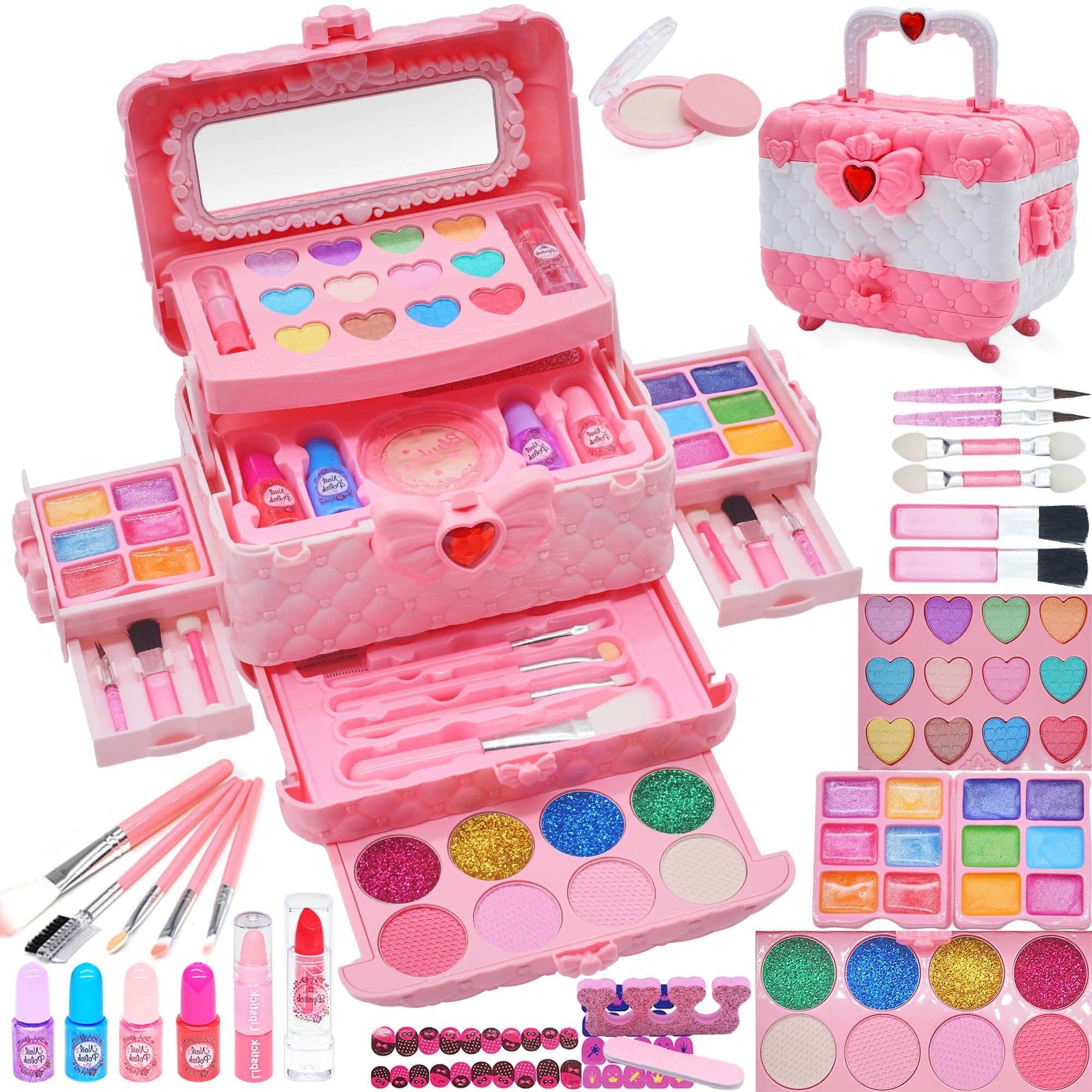 Safe Washable Kids Makeup Kit - Princess Toy Gift for Girls 4-12 Years, Play & Dress Up