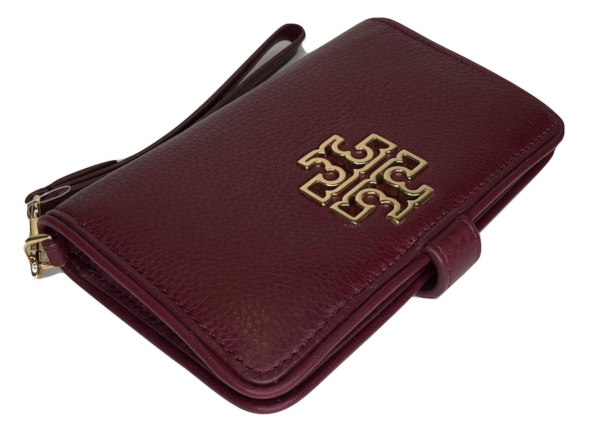Tory Burch Britten Smartphone Wallet Wristlet Crossbody Bag - Imperial Garnet Color | RFID Blocking | Perfect for Everyday Use, Travel & Shopping