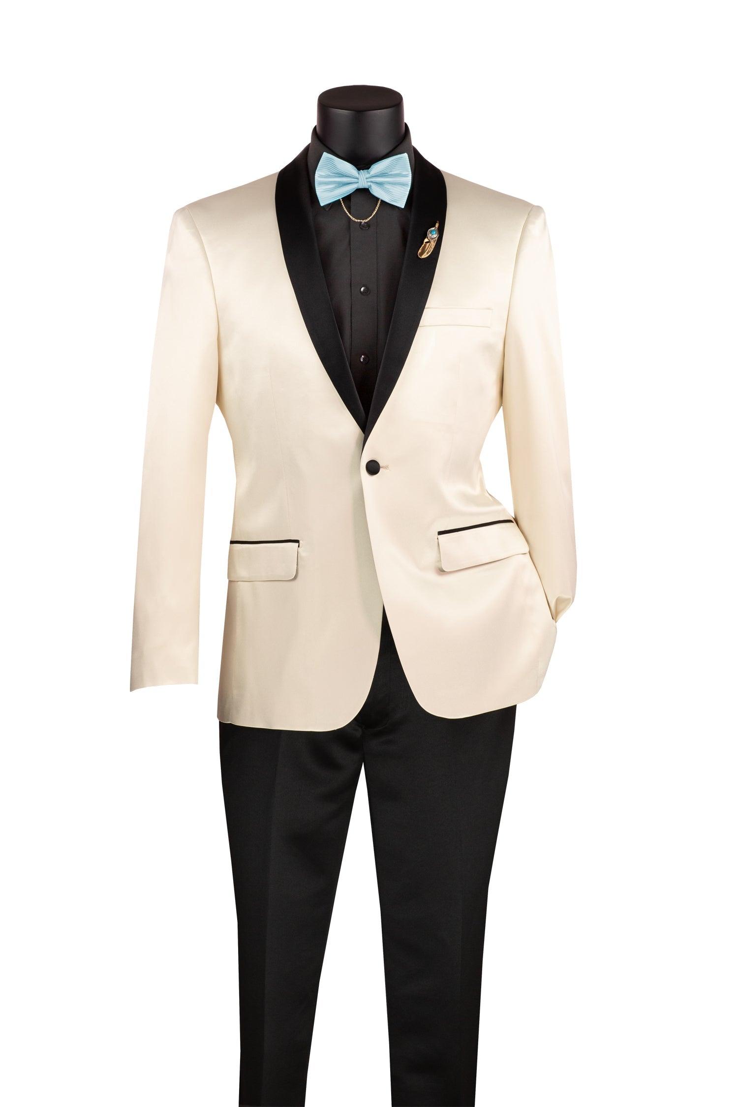 Elegant Champagne Beige Slim Fit Tuxedo Jacket with Black Shawl Lapel for Men - Perfect for Weddings, Prom & Formal Events