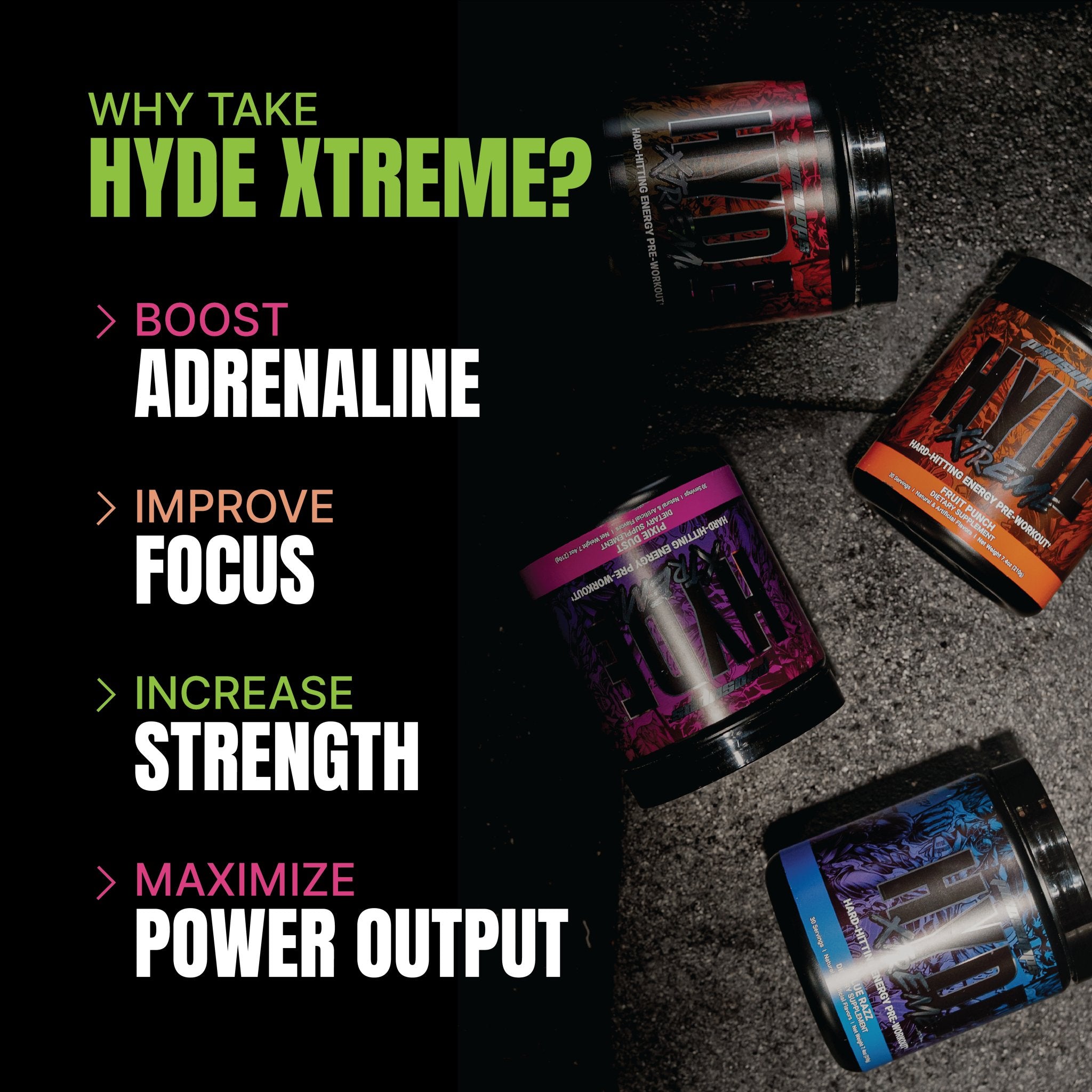 Pro Supps HYDE Xtreme Pre-Workout Powder - Energy & Strength Booster for Gym, Fitness & Bodybuilding | Best for Intense Training & Muscle Growth