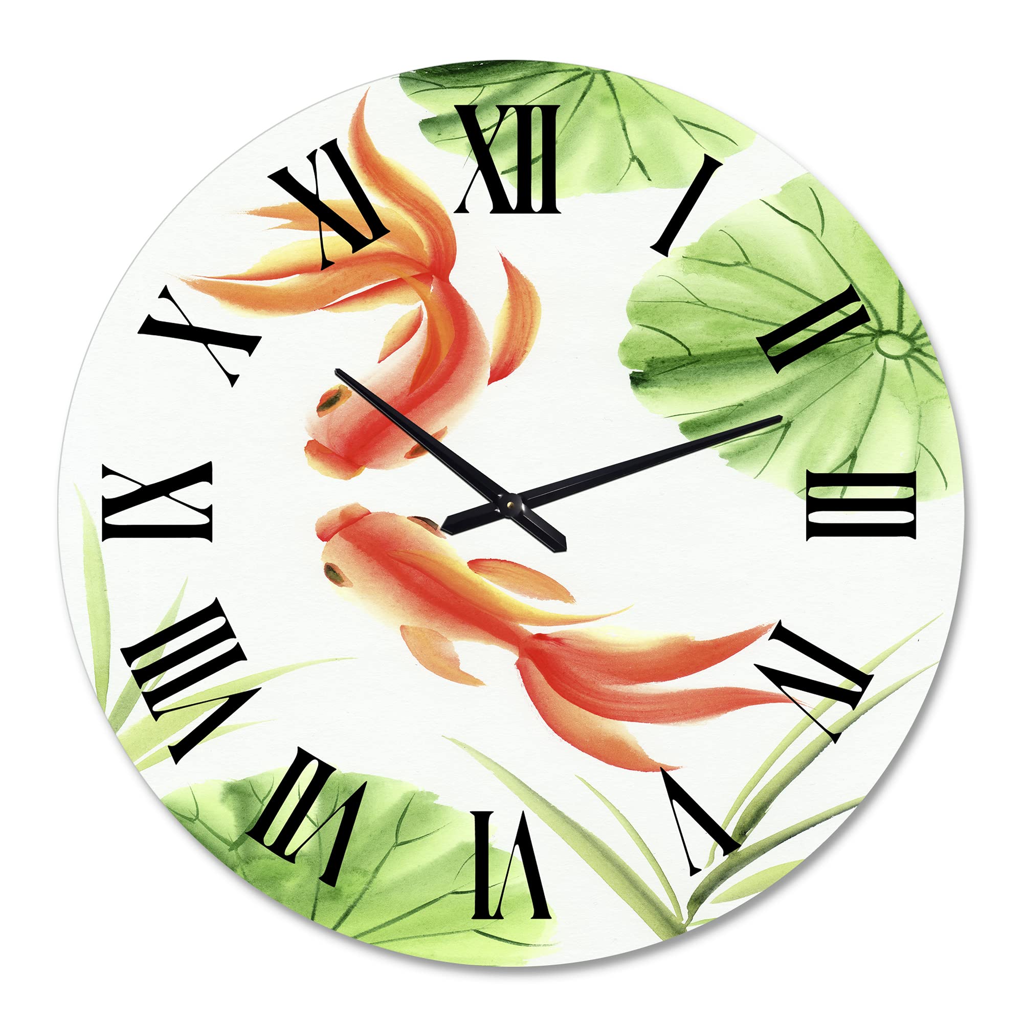 DesignQ Nautical Coastal Wall Clock - Goldfish Among Lotus Leaves Large Decorative Clock for Home, Office & Beach House Decor | Perfect for Living Room, Bedroom & Coastal-Themed Spaces