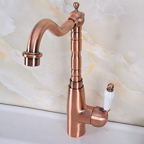 Vintage Retro Antique Red Copper Brass Single Hole Swivel Spout Faucet - Kitchen, Wet Bar & Bathroom Sink Mixer Tap for Vessel Sinks | Perfect for Farmhouse, Industrial & Rustic Home Decor