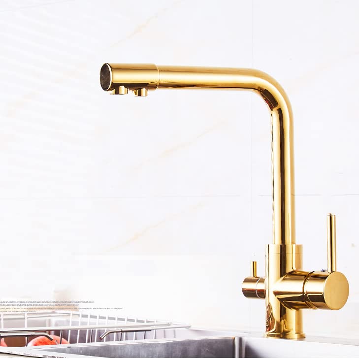 InArt Single Lever Kitchen Sink Mixer Faucet with RO Drinking Water Filter - Gold Finish | Modern Pull-Down Sprayer for Cooking & Dishwashing | Perfect for Home, Restaurant & Office Use