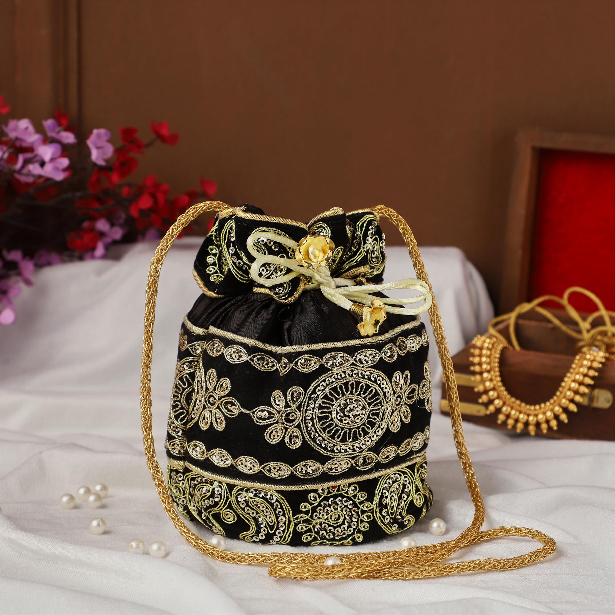 Stylish Purpledip Potli Bags for Women - Handmade Drawstring Clutch Purse (Potli01$) - Perfect for Weddings, Parties & Festive Occasions