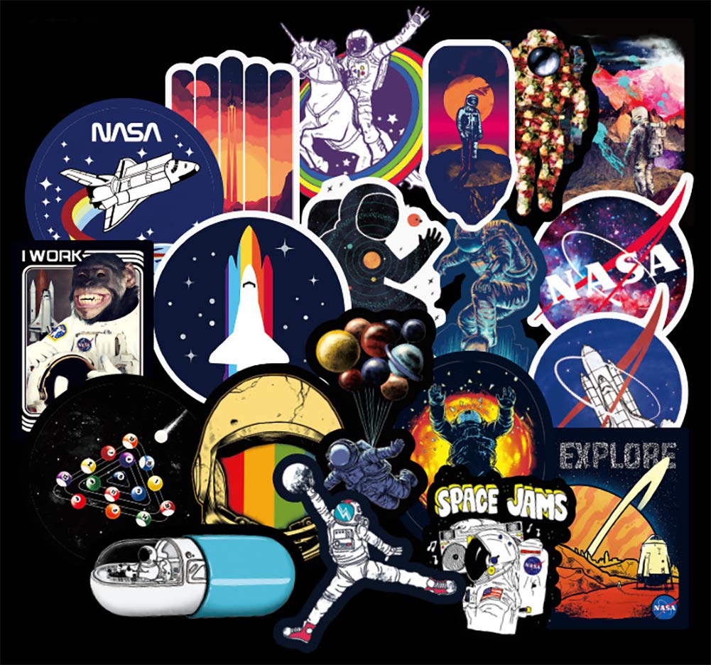 100 Pcs NASA Space Stickers - Vinyl Universe Explorer Astronaut Decals for Laptop, iPad, Car, Luggage, Water Bottle & Helmet | Perfect for School, Office, Travel & DIY Projects