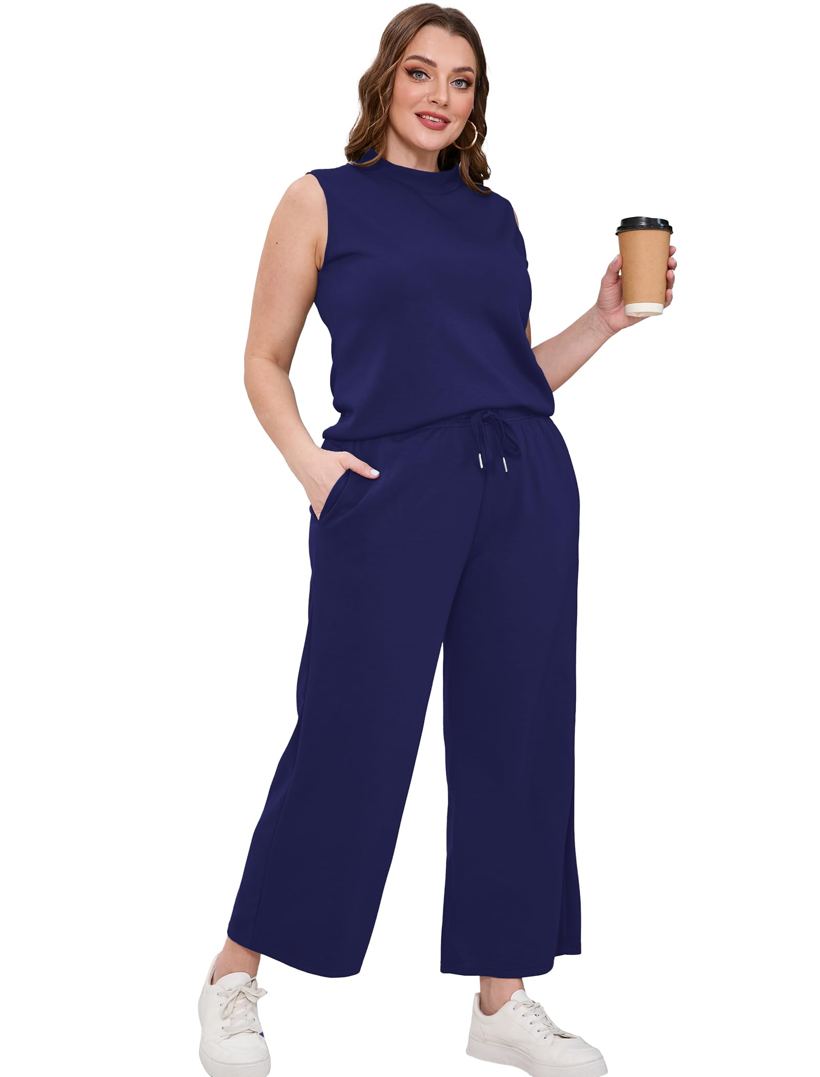 Stylish SAMPEEL Women's Two Piece Sets - Summer Lounge Outfits with Mock Neck Tops & Wide Leg Crop Pants | Perfect for Vacation, Travel & Casual Wear