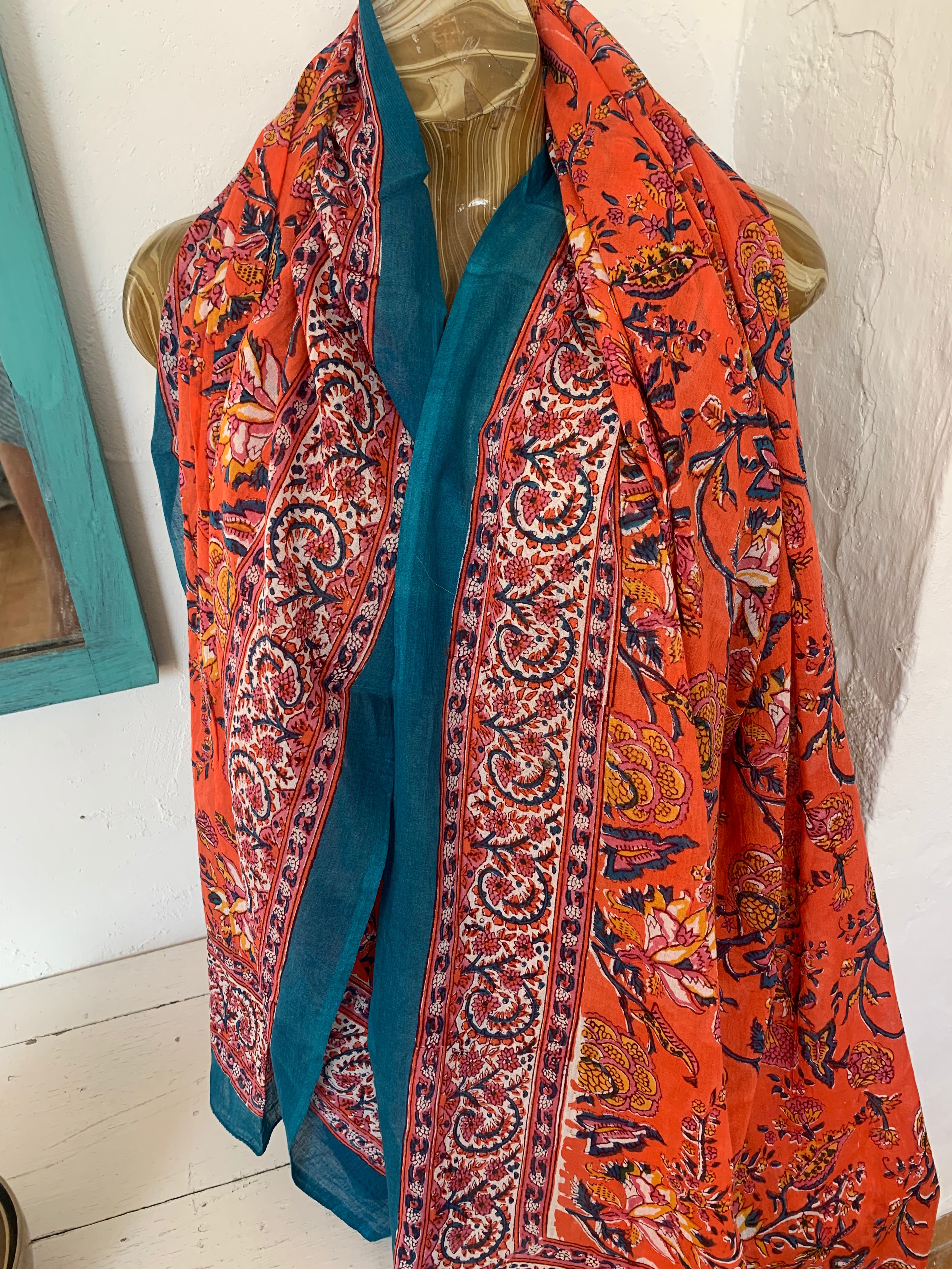 Stylish Block Print Cotton Sarong Pareo Shawl - New Collection for Beach, Pool & Summer Fashion