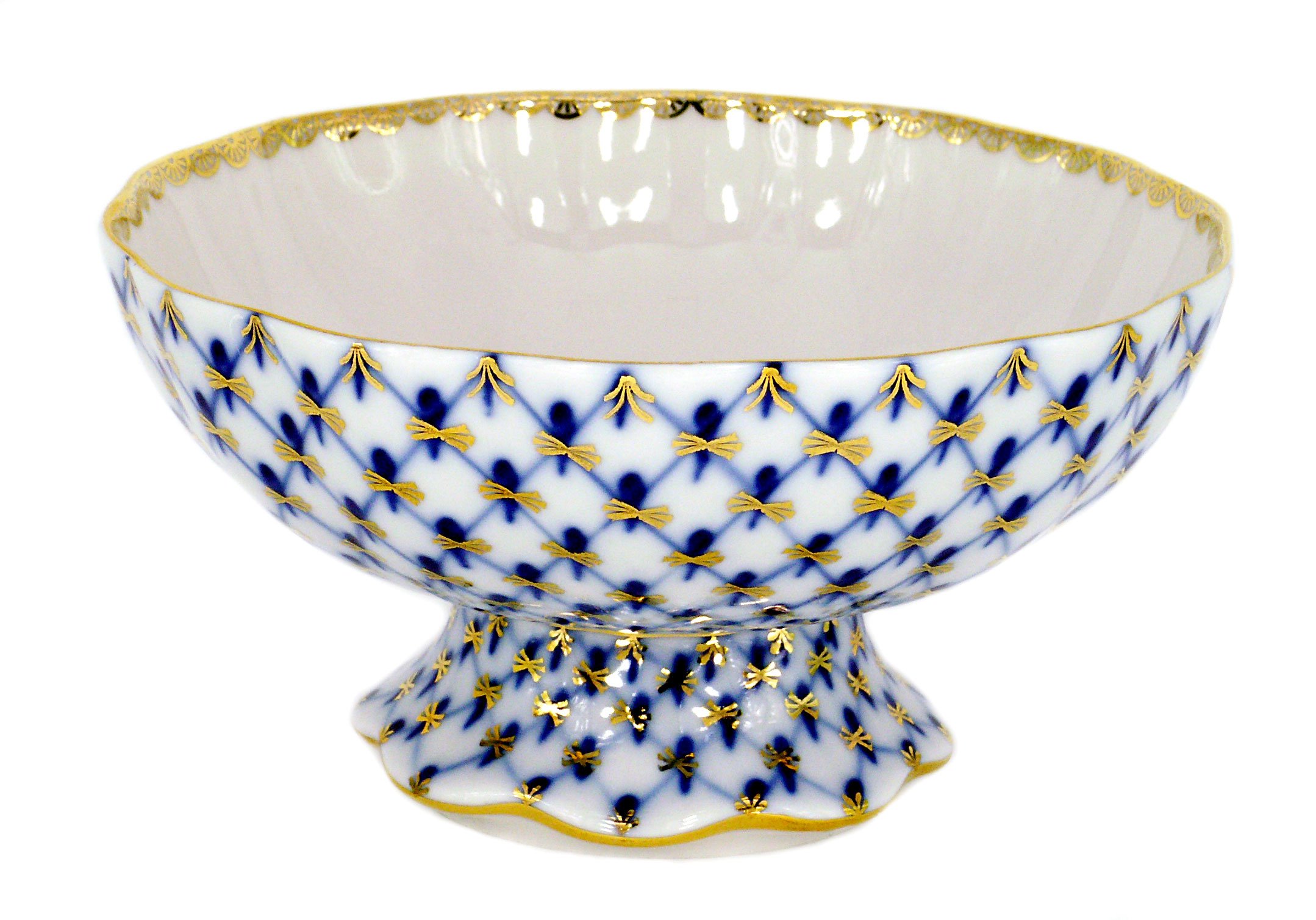 Lomonosov Porcelain Cobalt Net Candy Jam Confectionery Vase - Elegant Handmade Russian Tea Cup for Dessert Display & Home Decor (Perfect for Tea Parties, Candy Storage & Luxury Gift Giving)