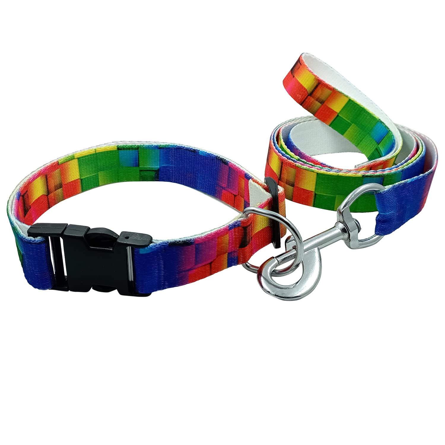 Jainsons Rainbow Dog Leash and Collar Set - Adjustable Nylon Pet Leash with Matching Collar for Small, Medium & Large Dogs - Durable 20mm Width for Daily Walks, Training & Outdoor Adventures