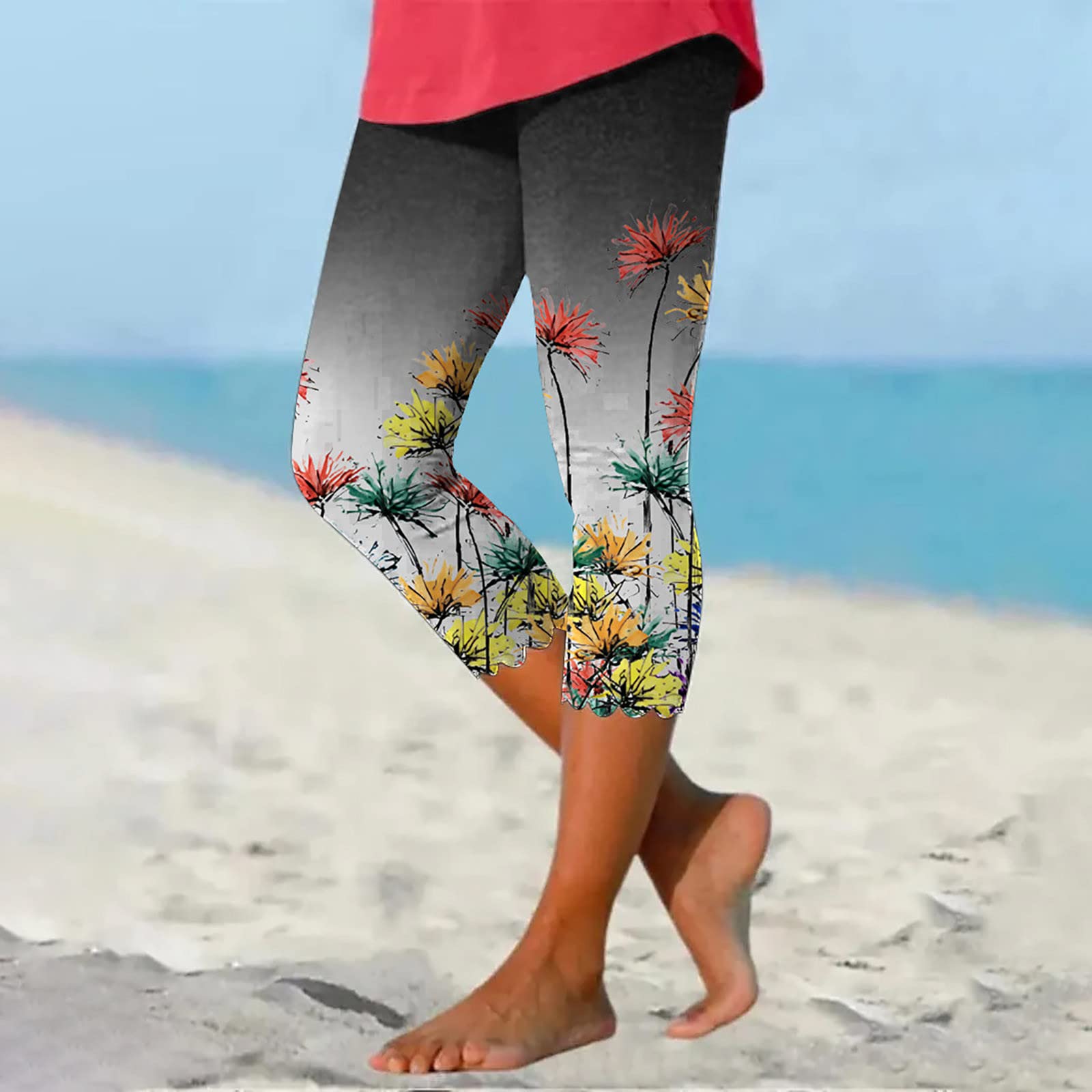 Women's High Waisted Yoga Capri Leggings 2024 - Soft Cutout Cropped Lounge Pants for Yoga, Workout & Casual Wear | Cozy Solid Tights as Pajama Pants | Independence Day Gifts & Daily Deals